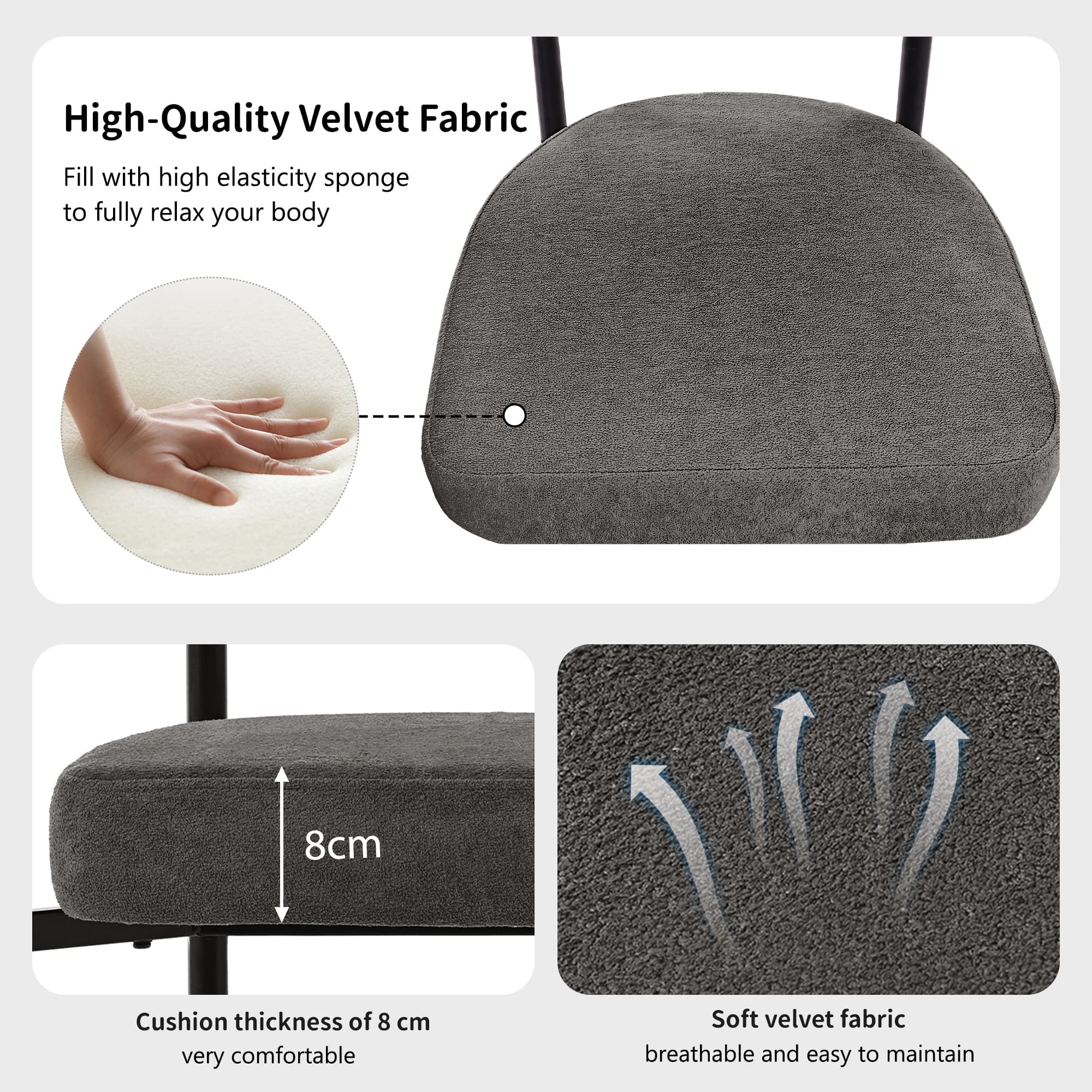 Set of 6 Upholstered Velvet Dining Armchairs in Grey - image 5