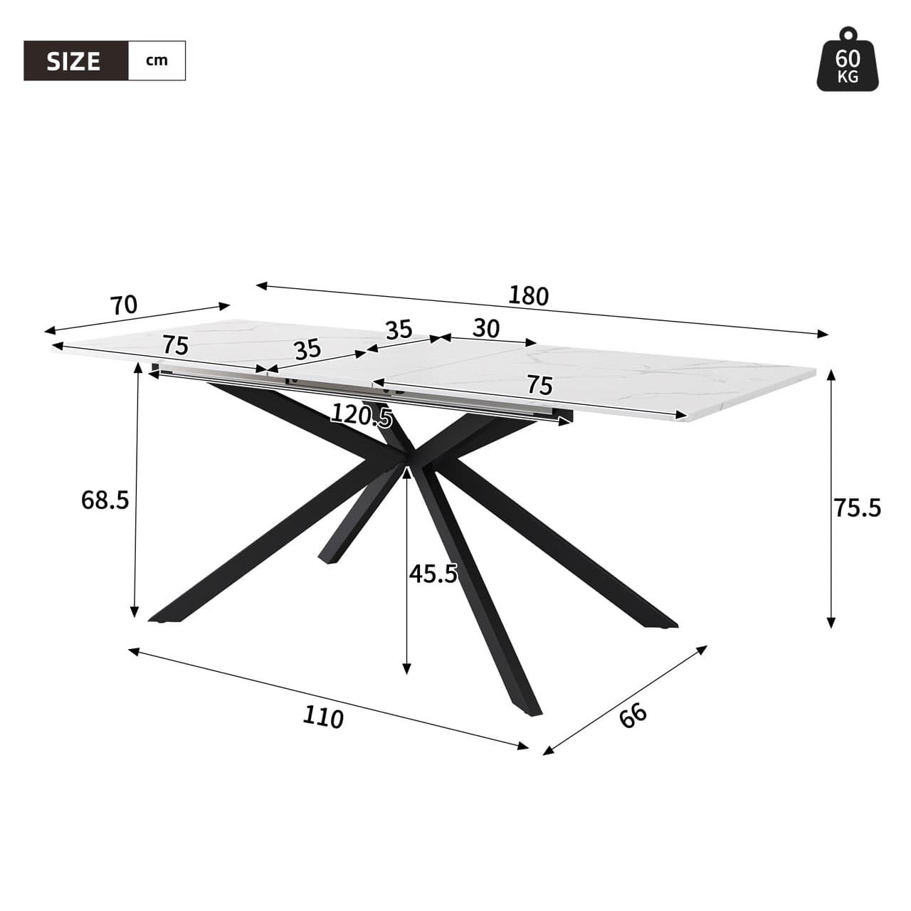 Modern Extendable Dining Table with Marble Effect & Cross Legs - image 1