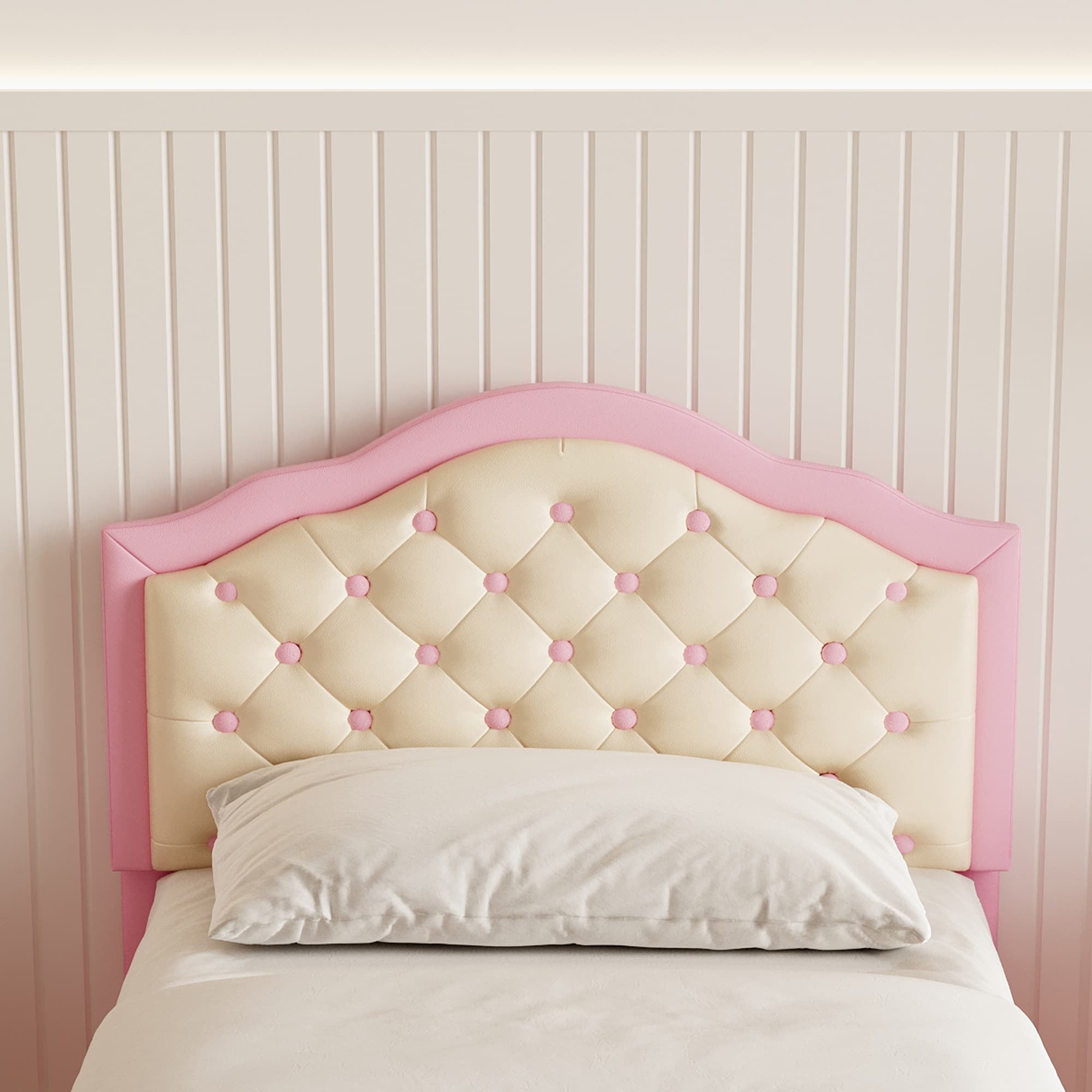 Single Upholstered Bed Frame in Pink & Beige Faux Leather (3ft) - image 3
