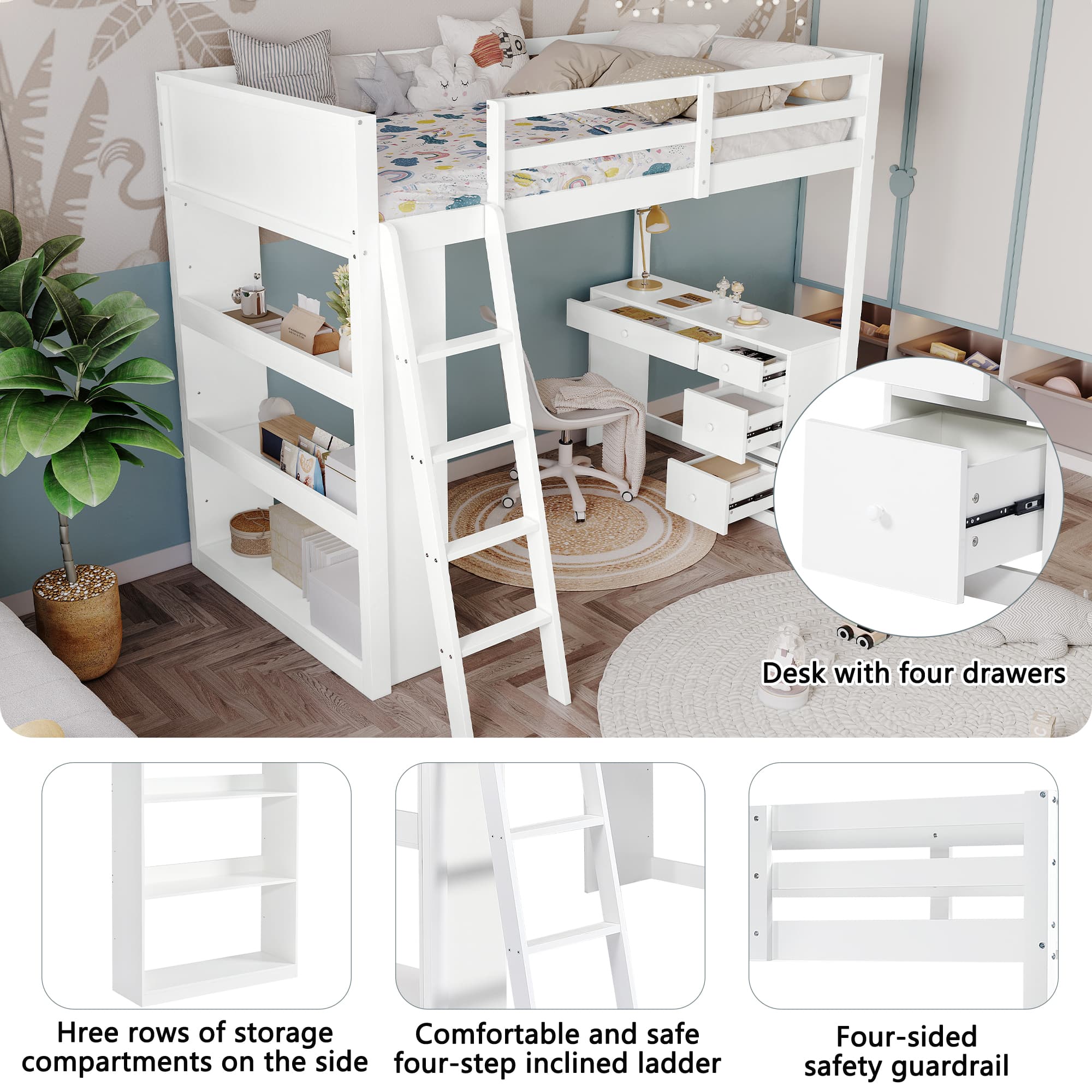 Transform Their Room with this White Wooden Study Bed - image 5