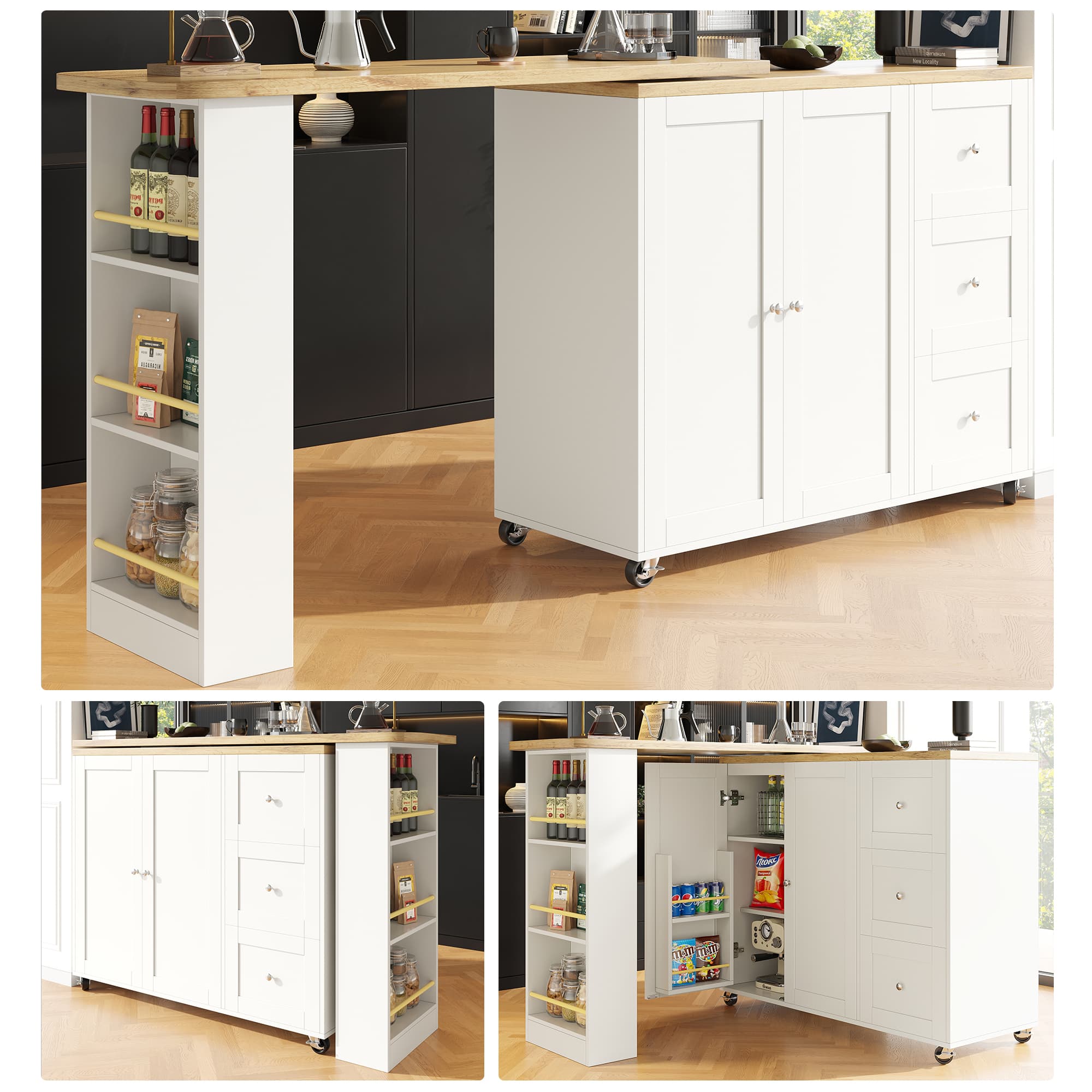 Multifunctional Swivel Kitchen Island & Bar Table on Wheels