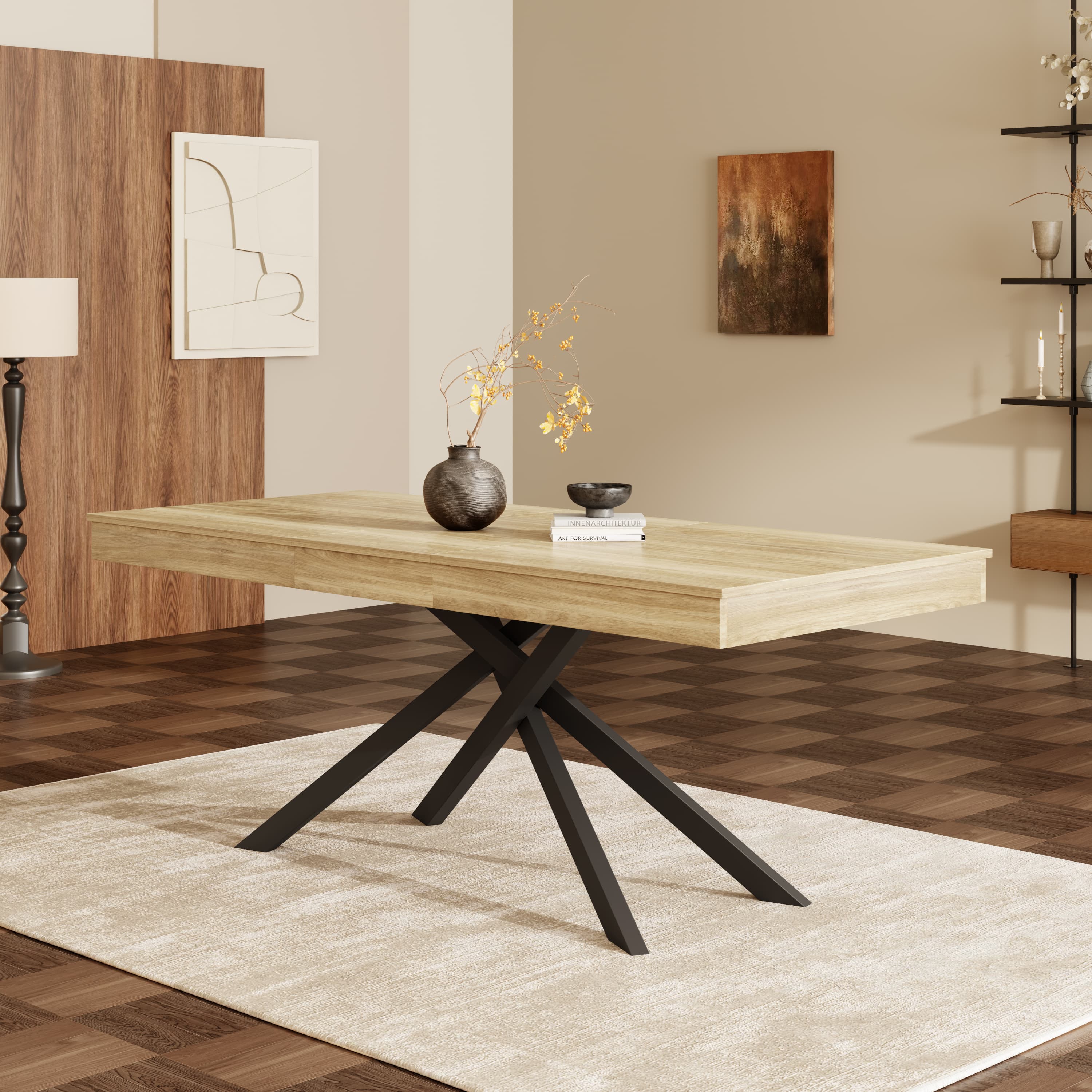 Industrial Style Extendable Dining Table, Oak Effect - image 4