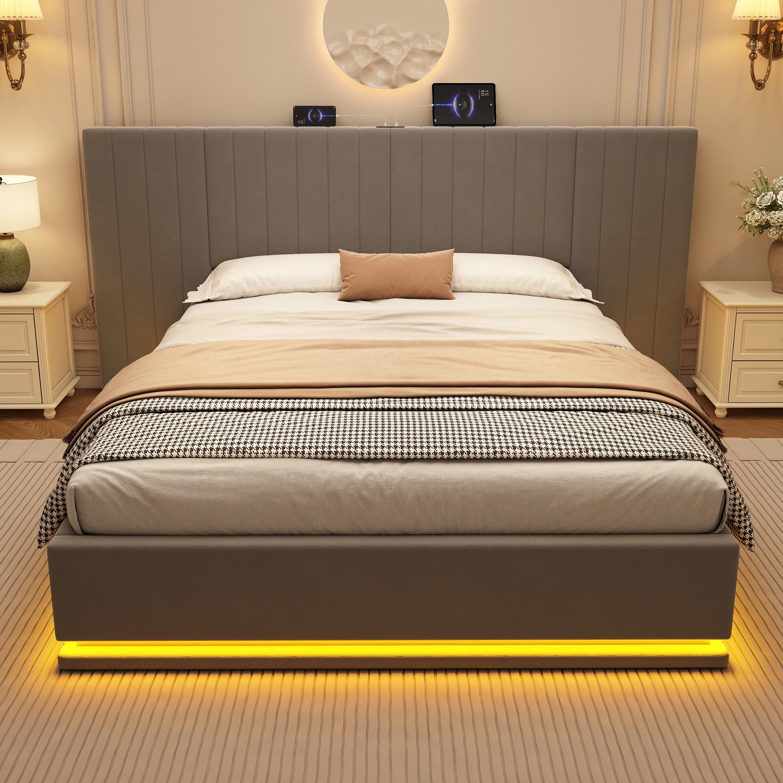 King Size Velvet Ottoman Storage Bed with LED Lighting and USB Charging - image 3