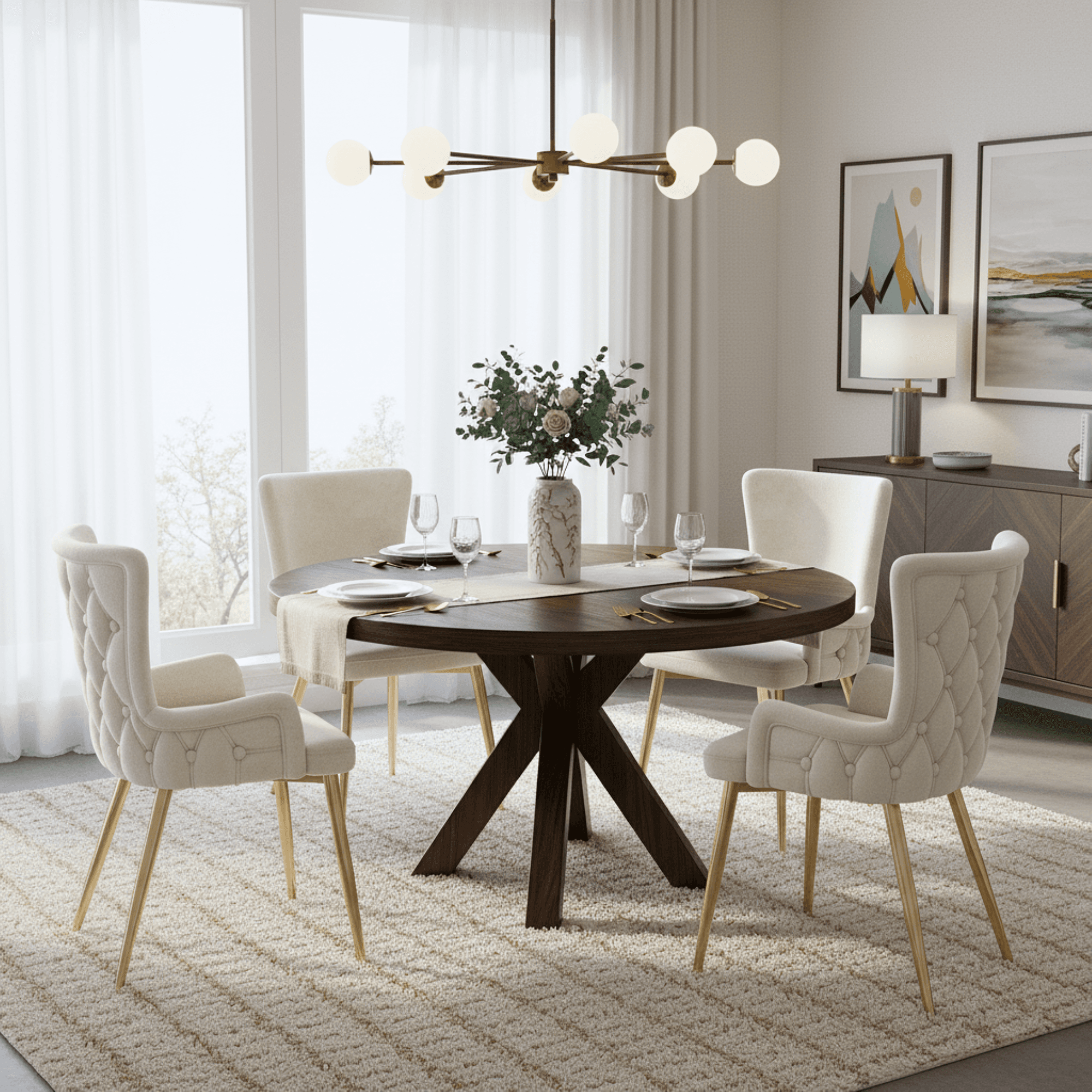 Luxury Beige Velvet Chairs with Gold Legs - Set of 4