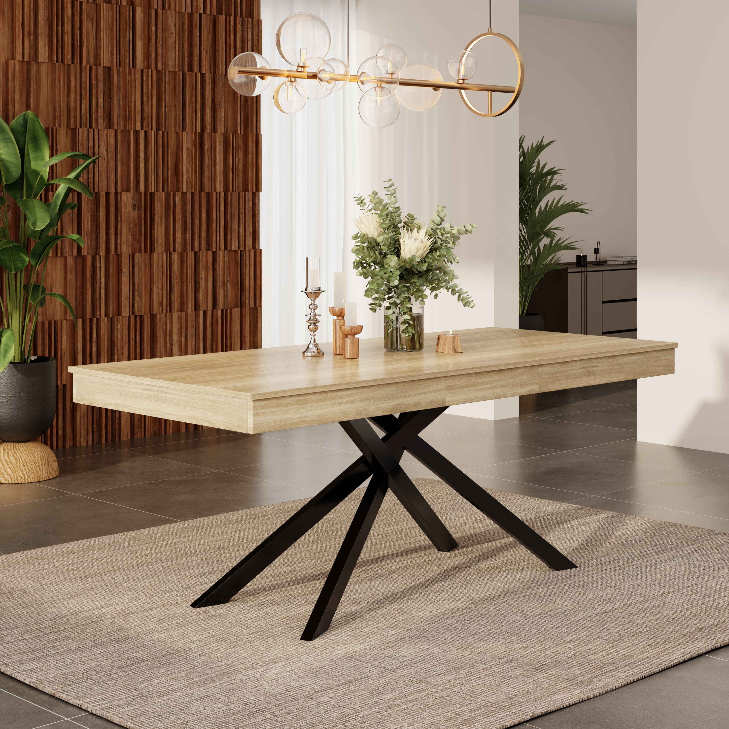 Industrial Style Extendable Dining Table, Oak Effect
