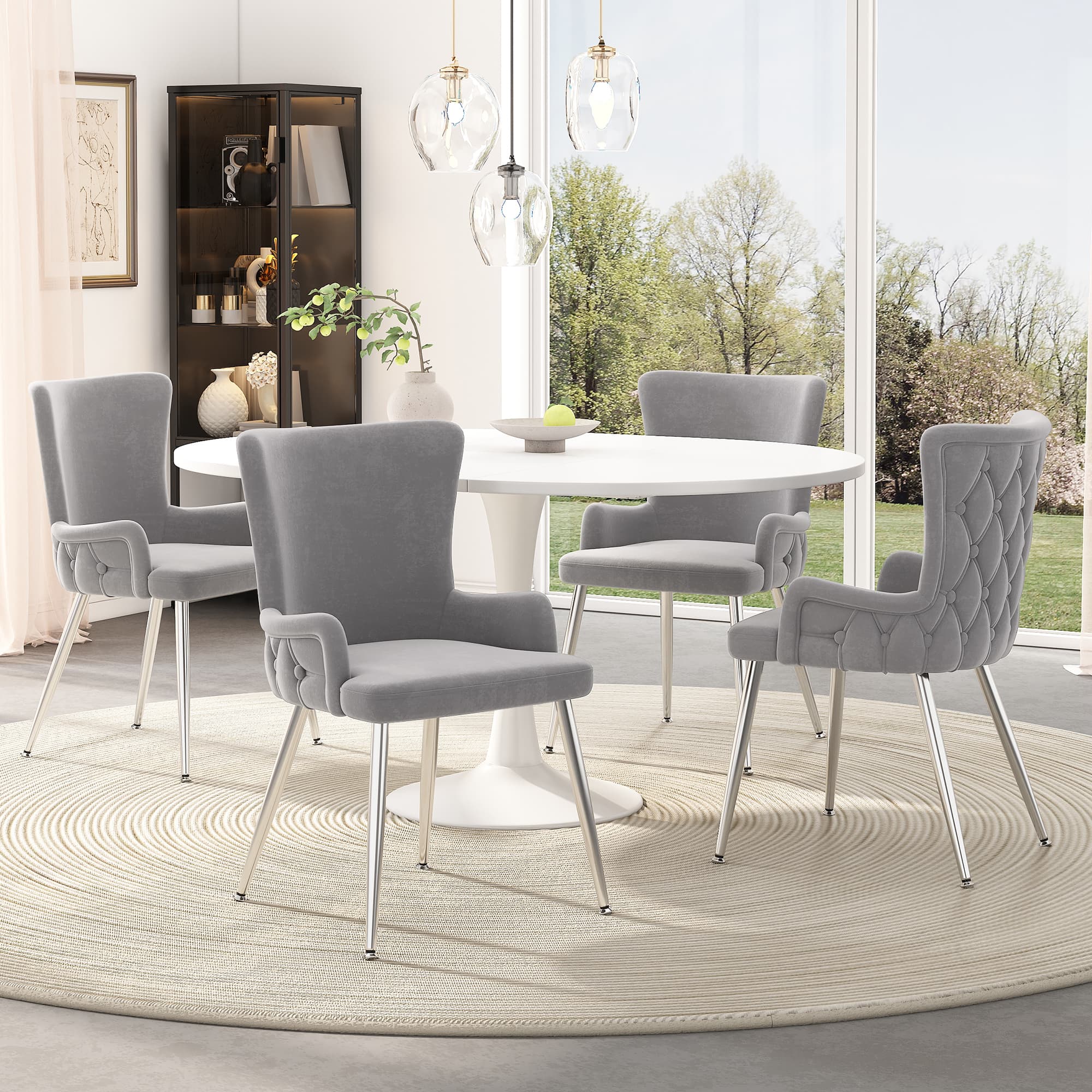 Set of 4 Modern Grey Velvet Dining Chairs - image 4