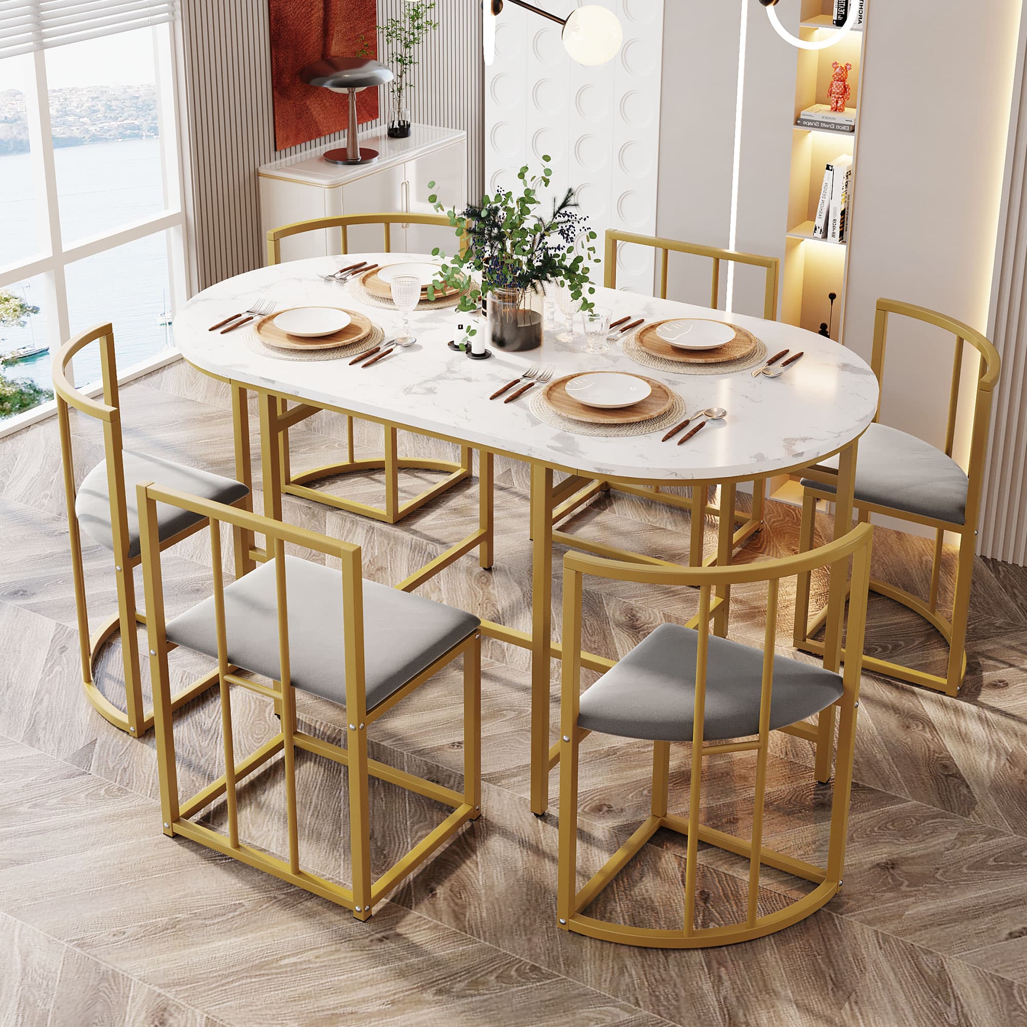 Modern Dining Table and 6-Chair Set