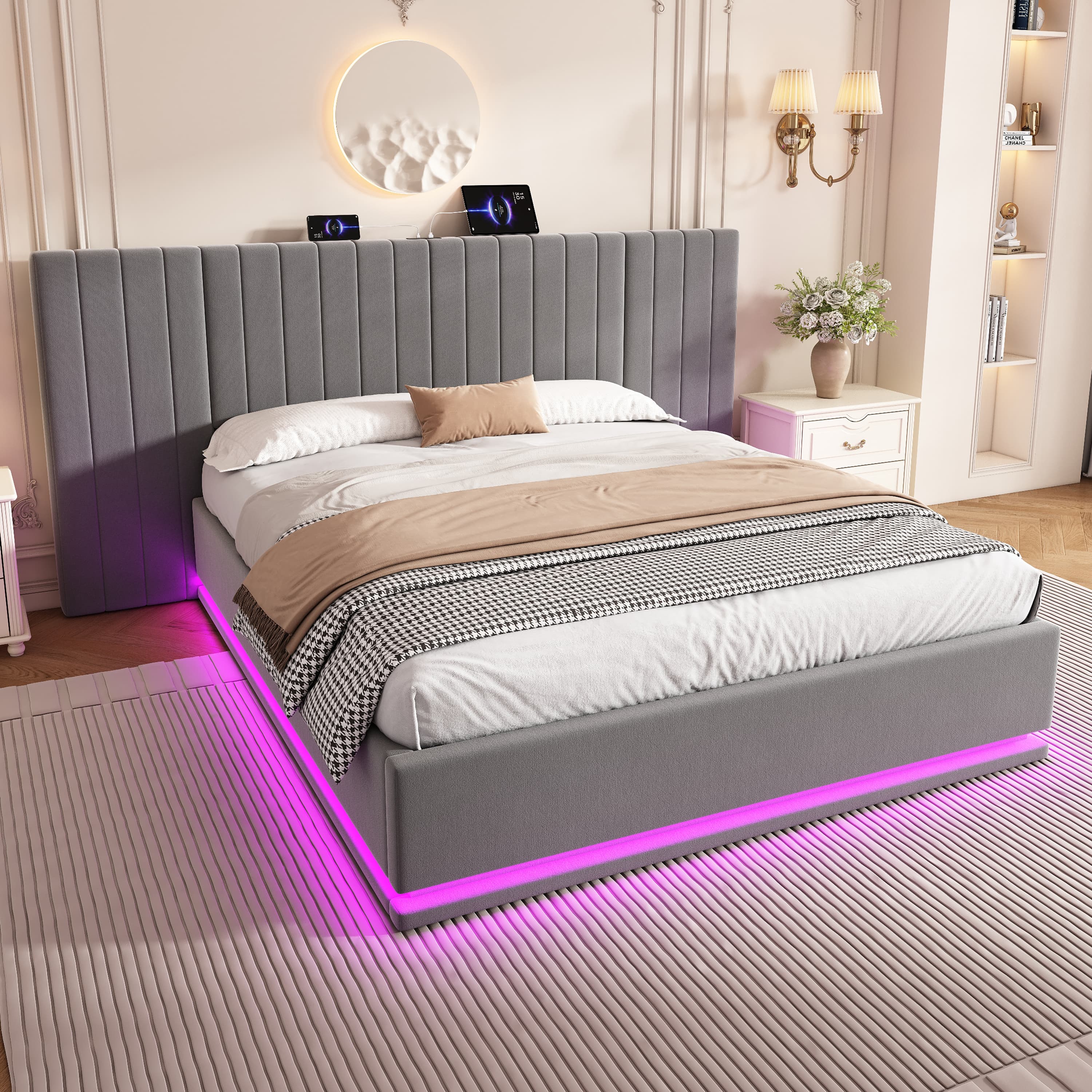 King Size Velvet Ottoman Storage Bed with LED Lighting and USB Charging - image 2