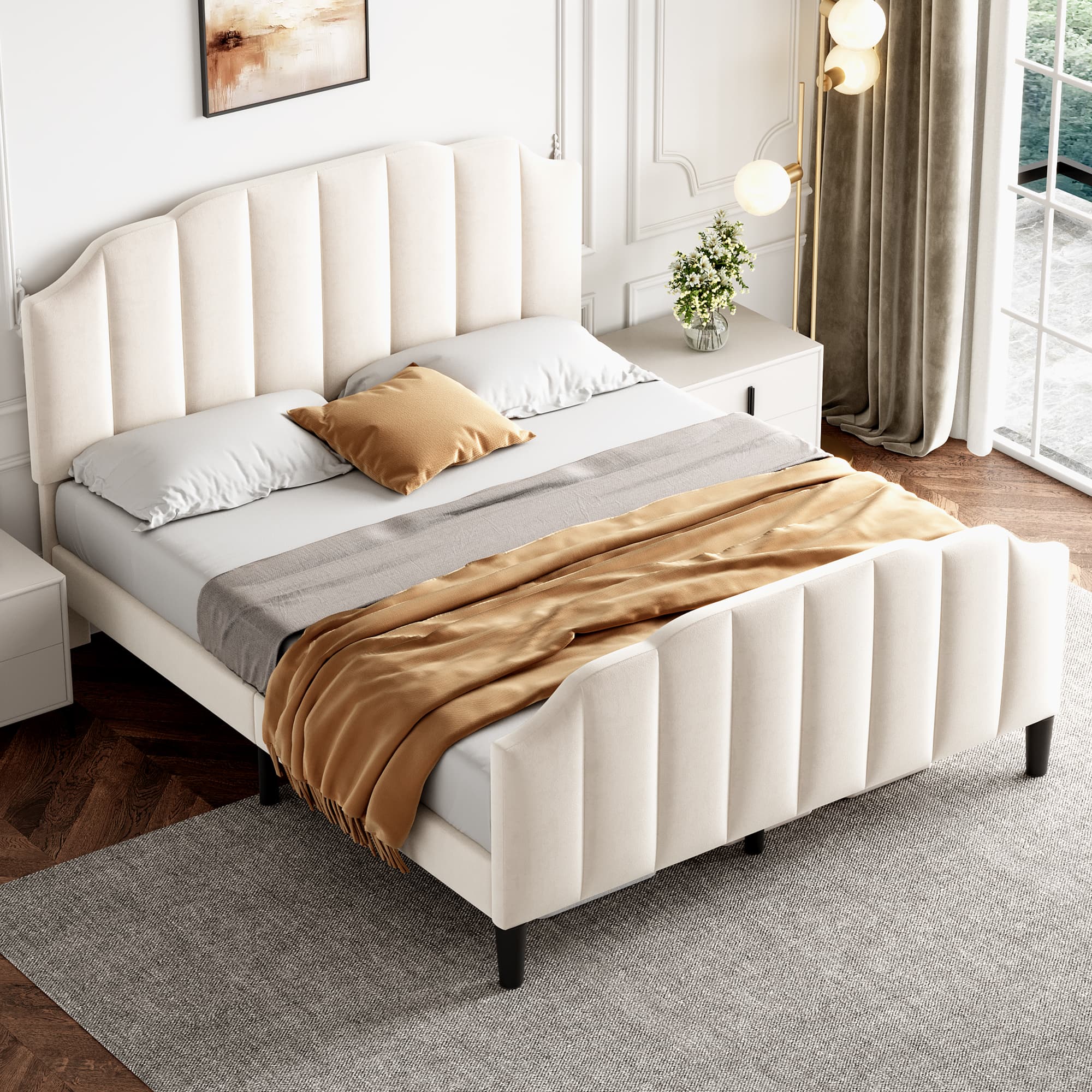Discover Effortless Comfort With Our Beige Velvet Double Bed