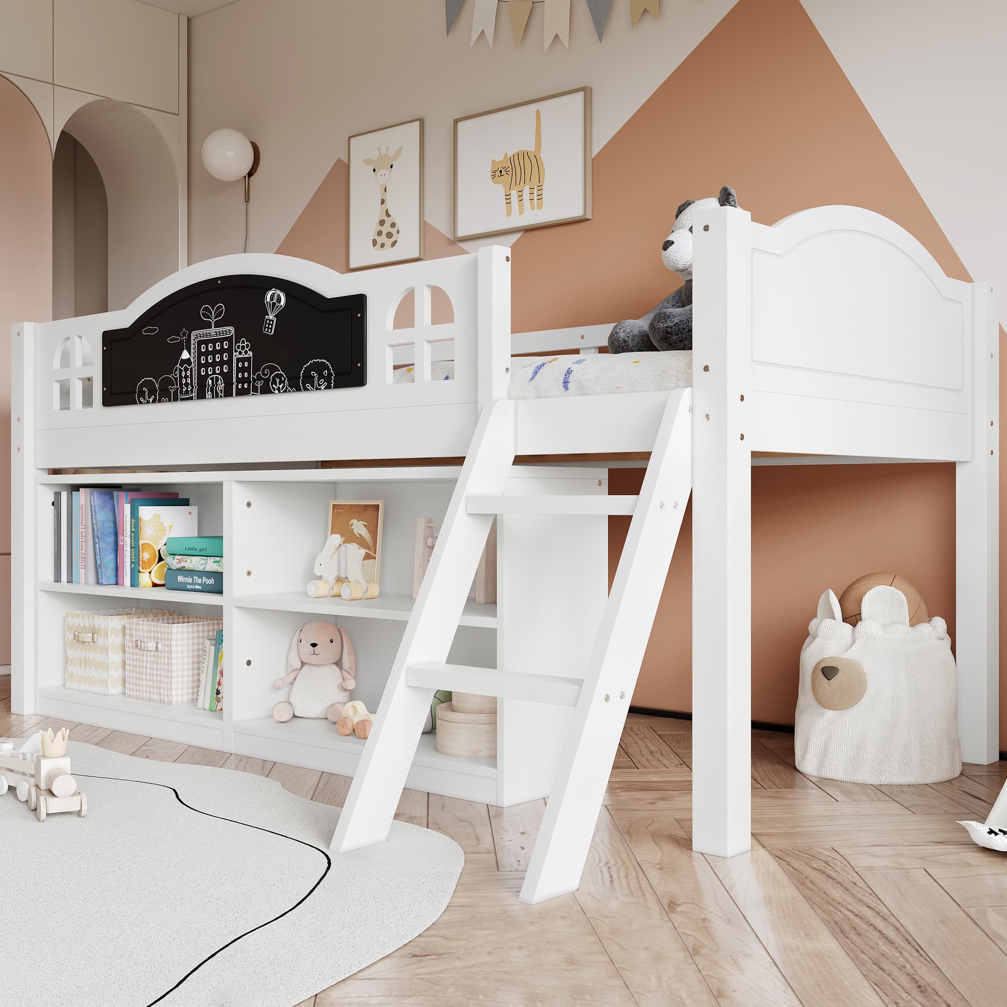 Wooden Mid Sleeper Bed with Blackboard, Storage and Steps - image 3