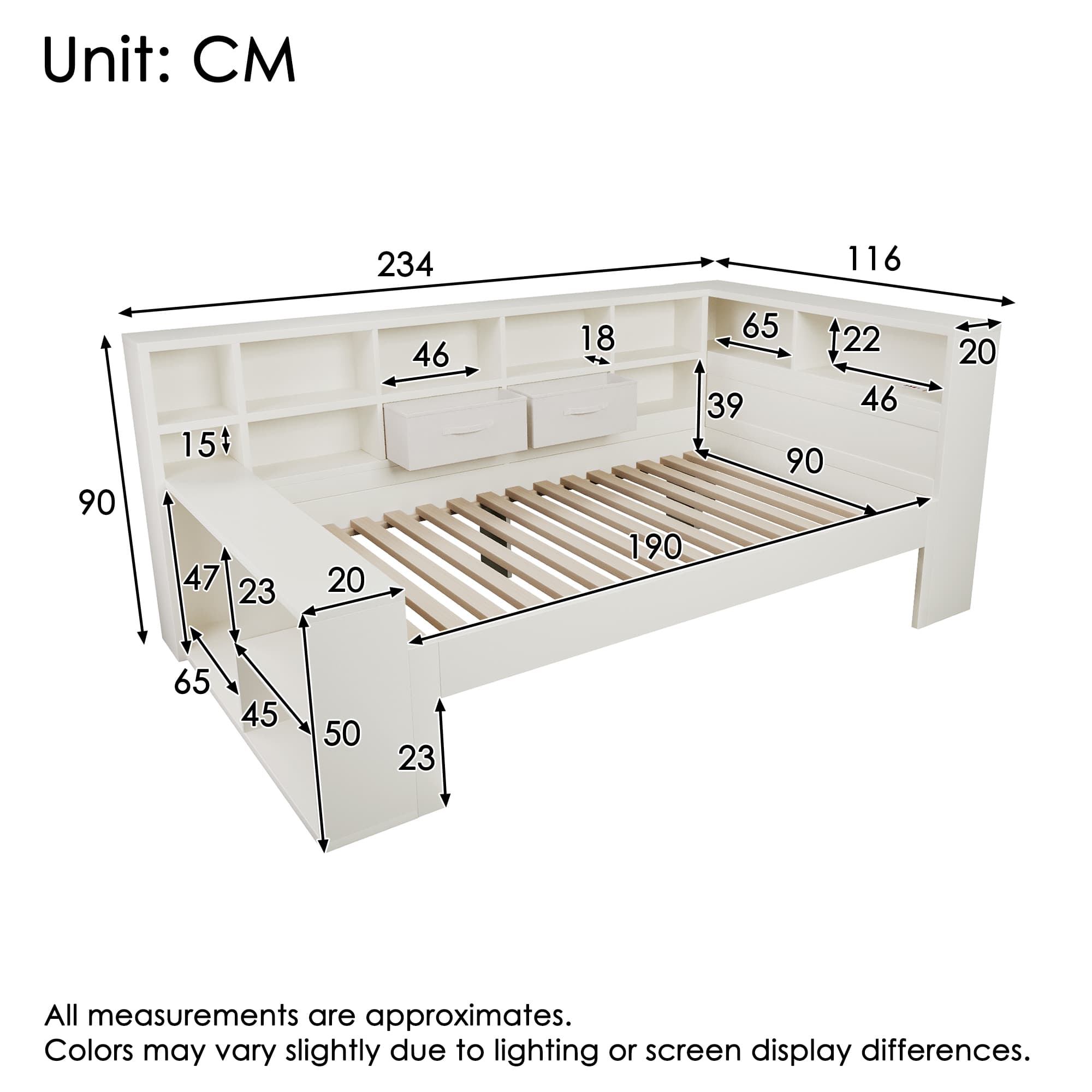 White Single Storage Bed with Bookcase Headboard & USB-C Port - image 3