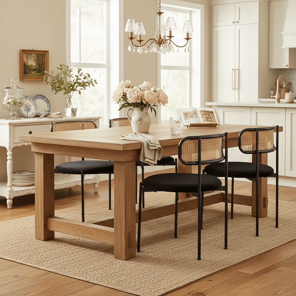 Set of 4 Black Velvet Dining Chairs with Rattan Backrest - image 1