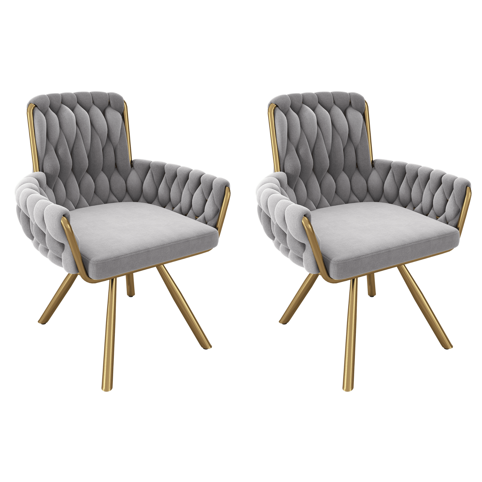 Set of 2 Grey Velvet Swivel Dining Chairs - image 4