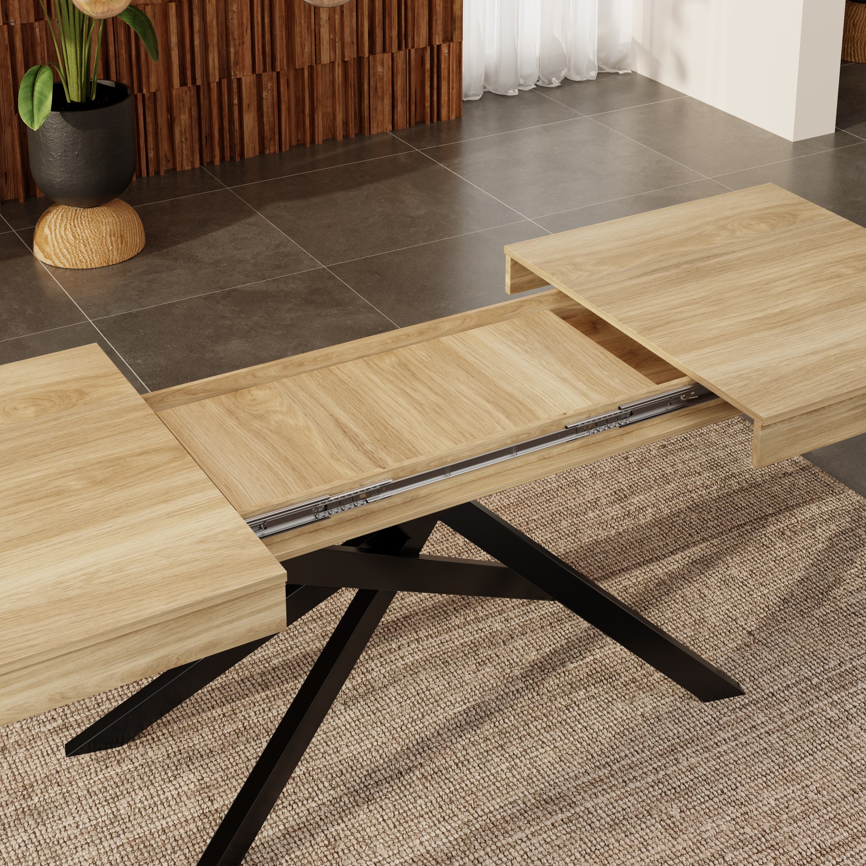 Industrial Style Extendable Dining Table, Oak Effect - image 5