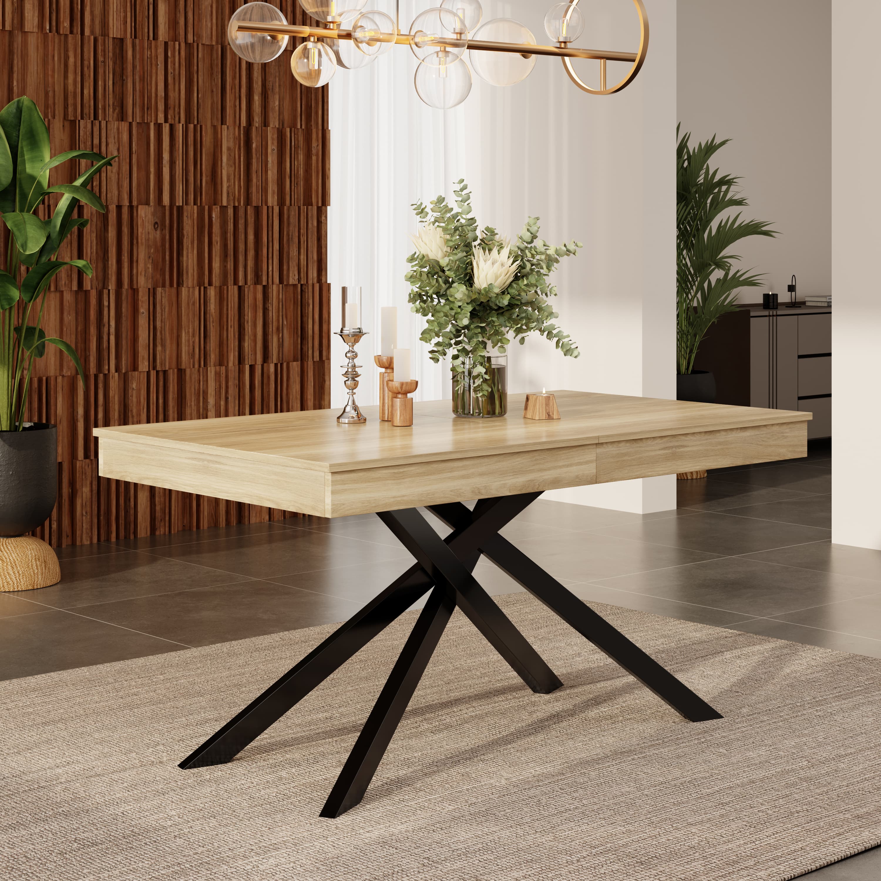 Industrial Style Extendable Dining Table, Oak Effect - image 3