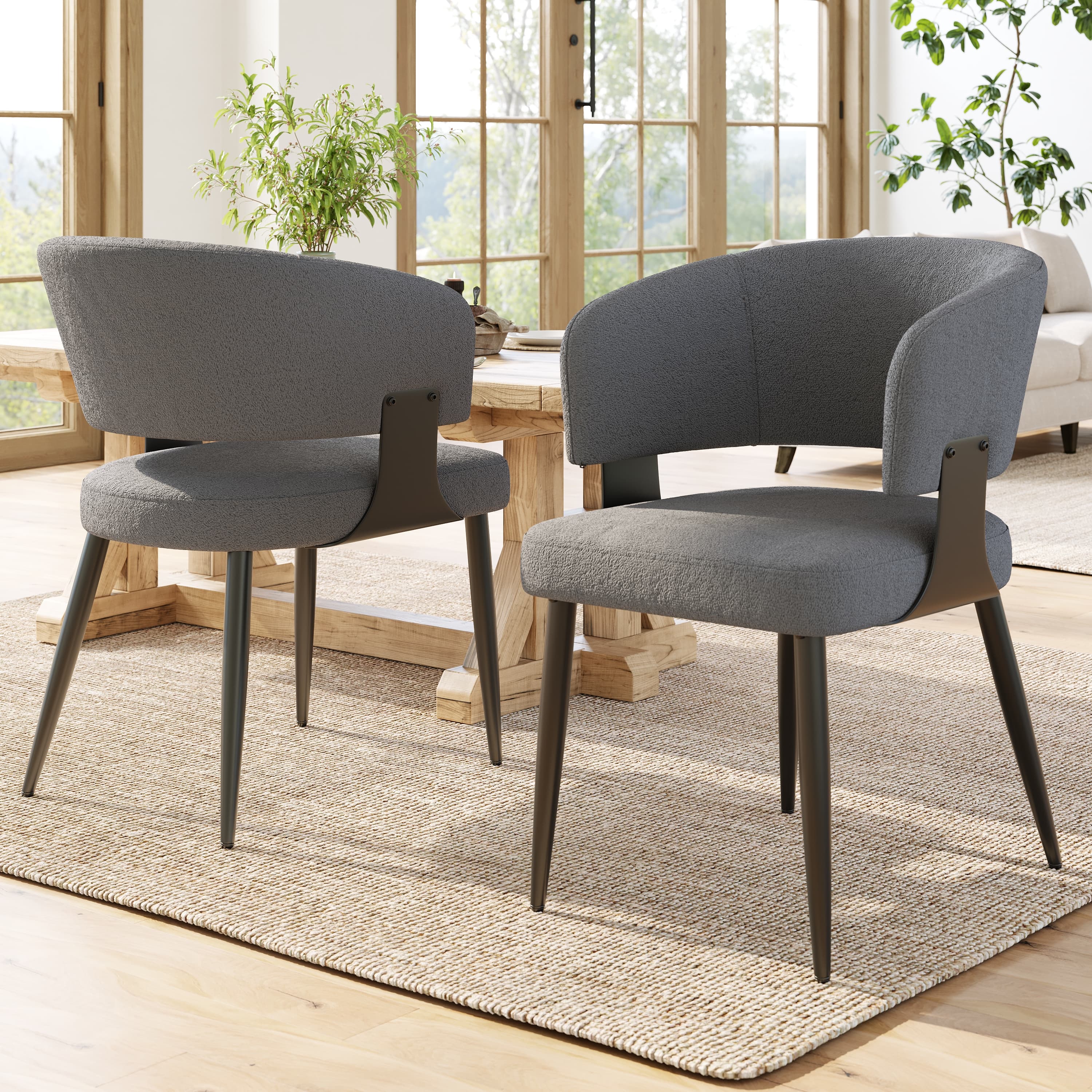 Set of 2 Modern Upholstered Dining Chairs in Grey