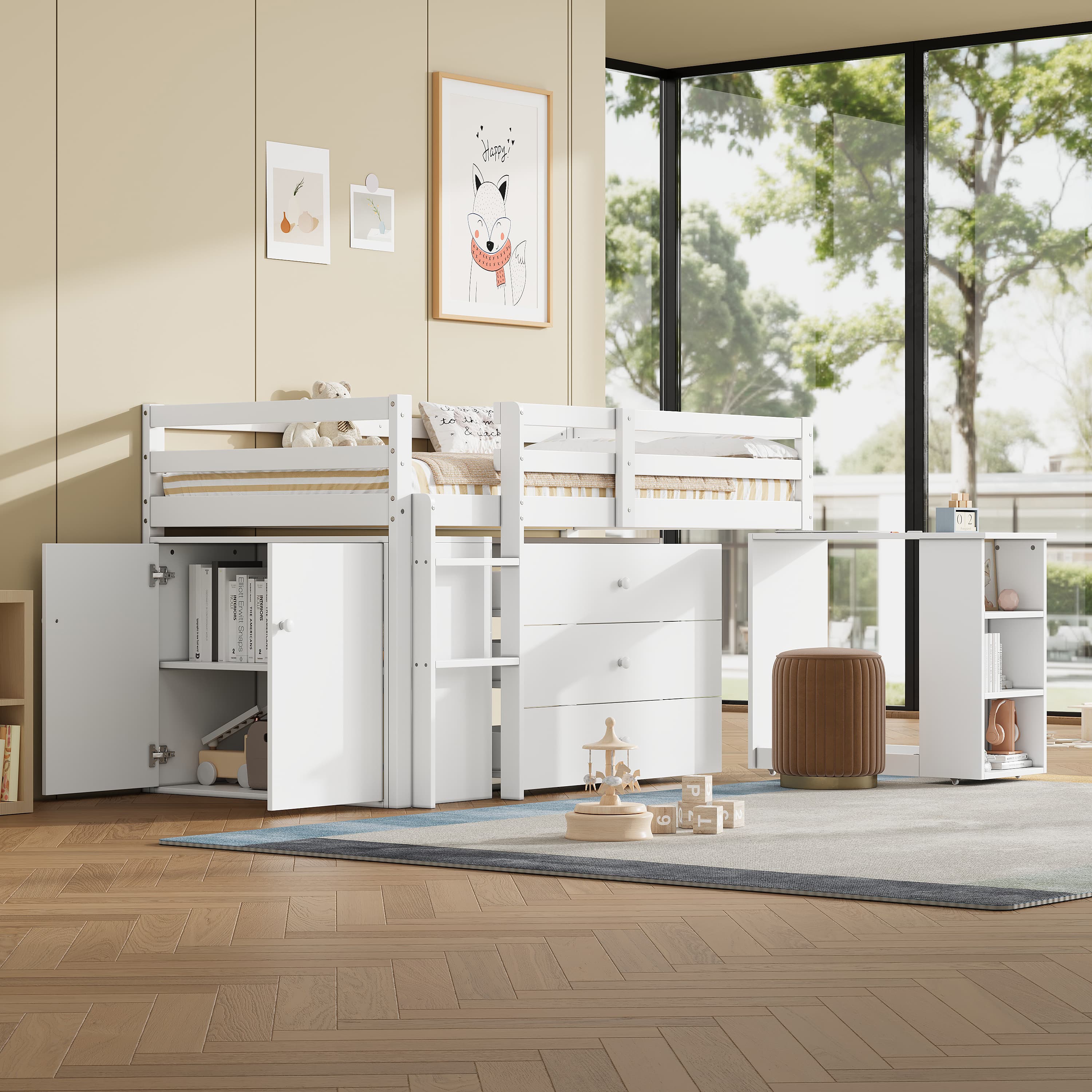 Modern Mid Sleeper Cabin Bed with Desk, Wardrobe & Shelves - image 4