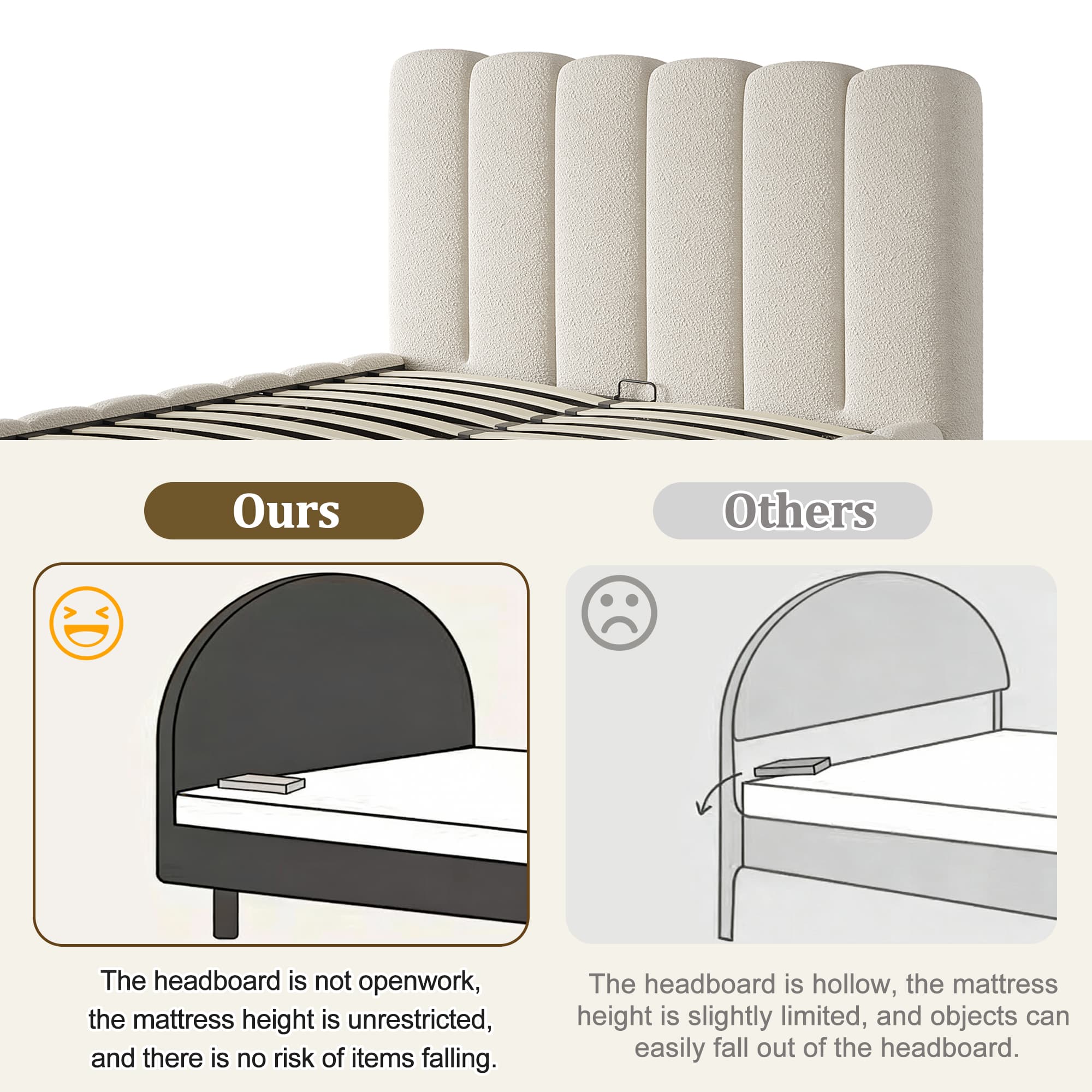Upholstered Double Ottoman Bed with Headboard in White Bouclé - image 4