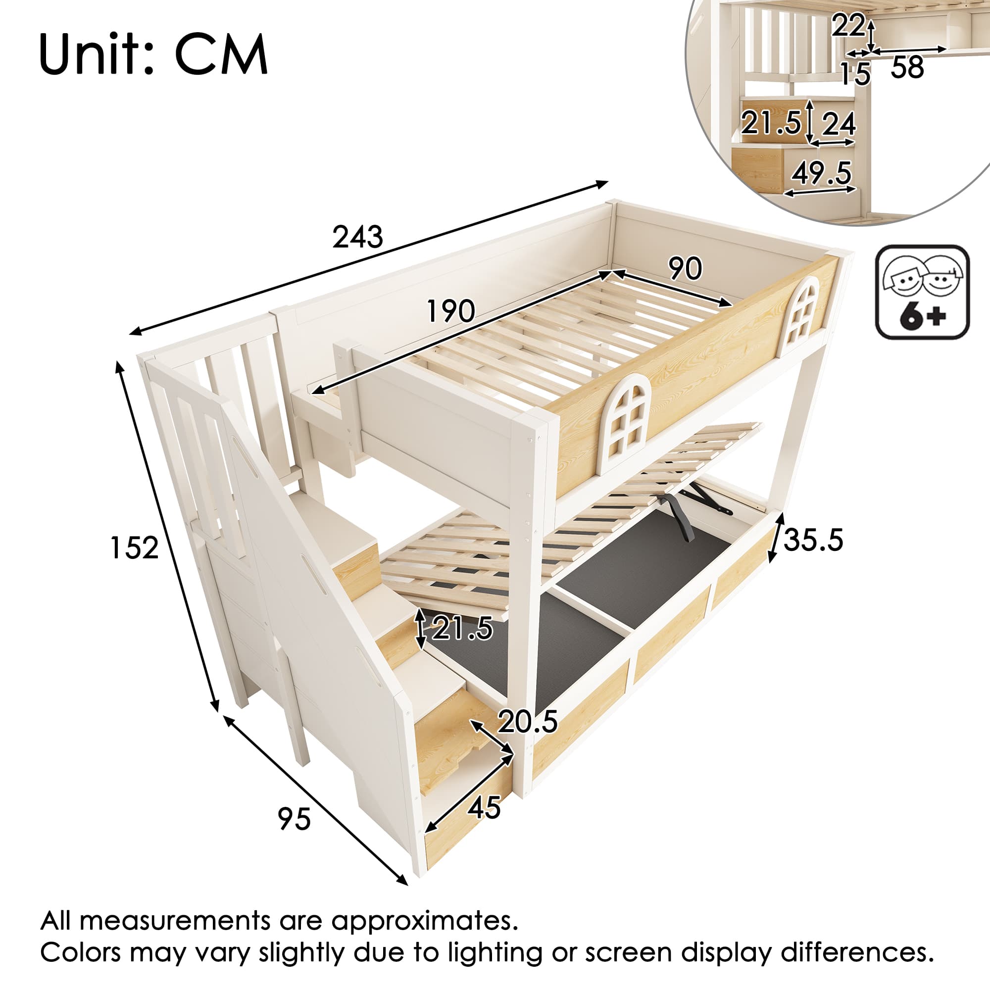 Kids Bunk Bed with Smart Storage Staircase and Hydraulic Lift - image 4