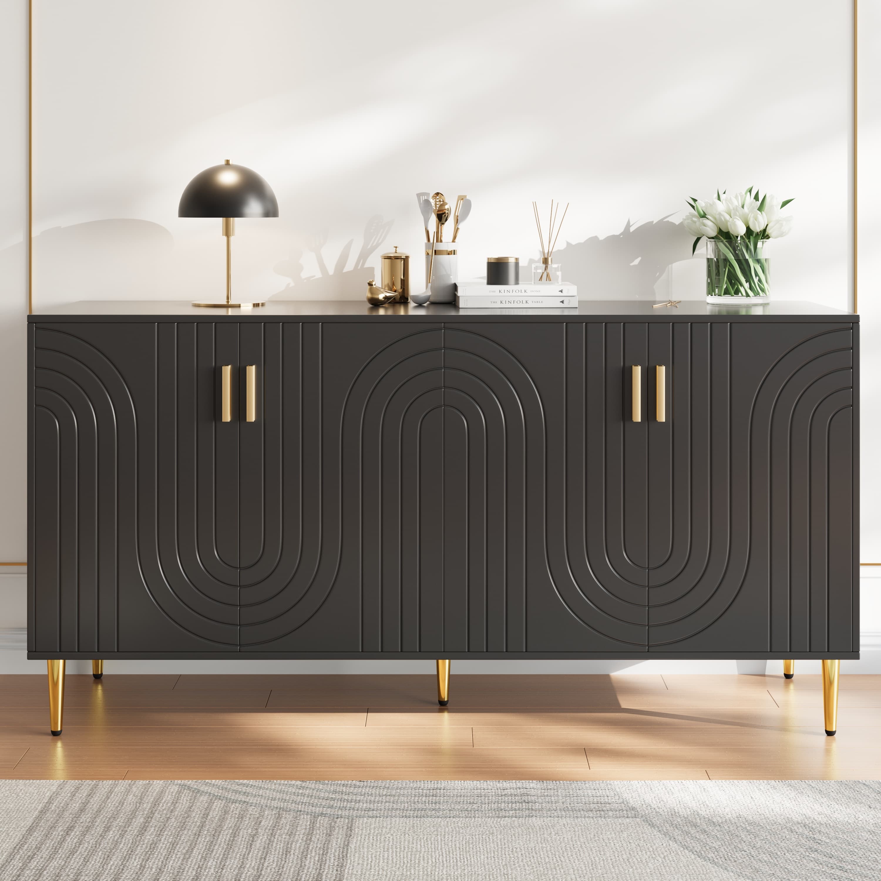 Black Sideboard with Gold Handles and Legs