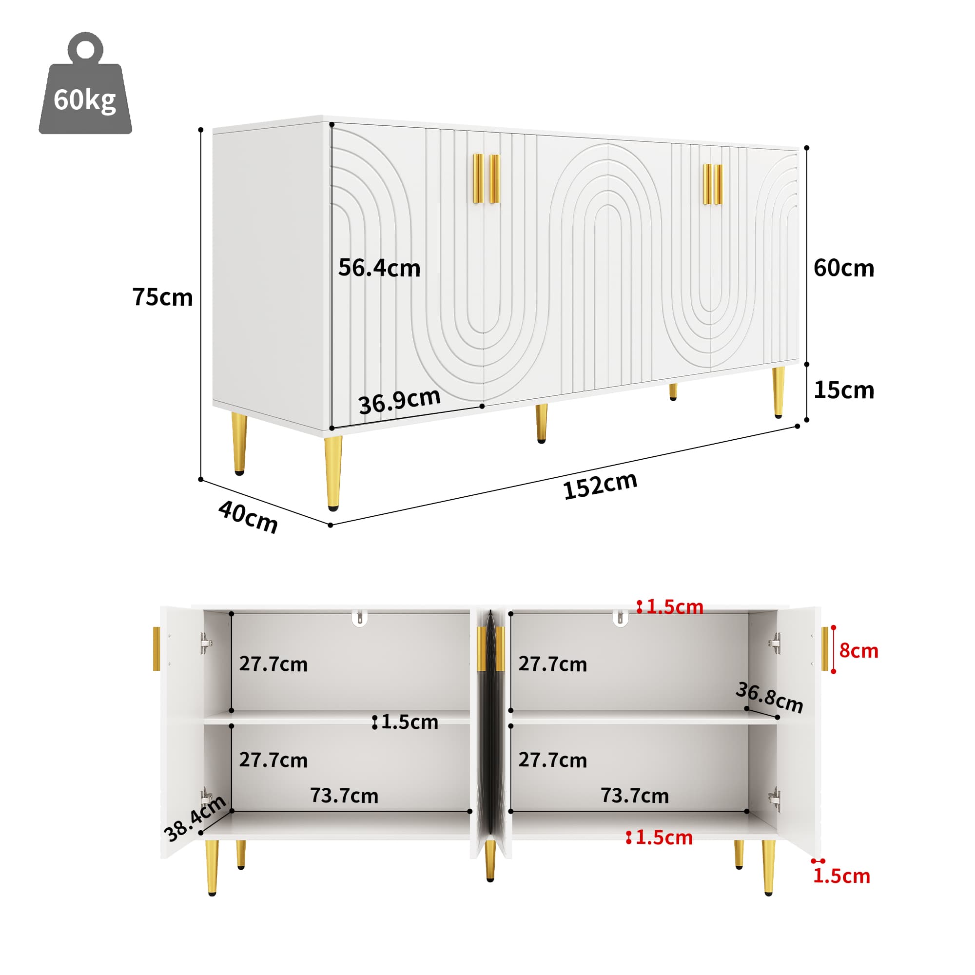 White and Gold Sideboard with Contemporary Wave Design - image 1
