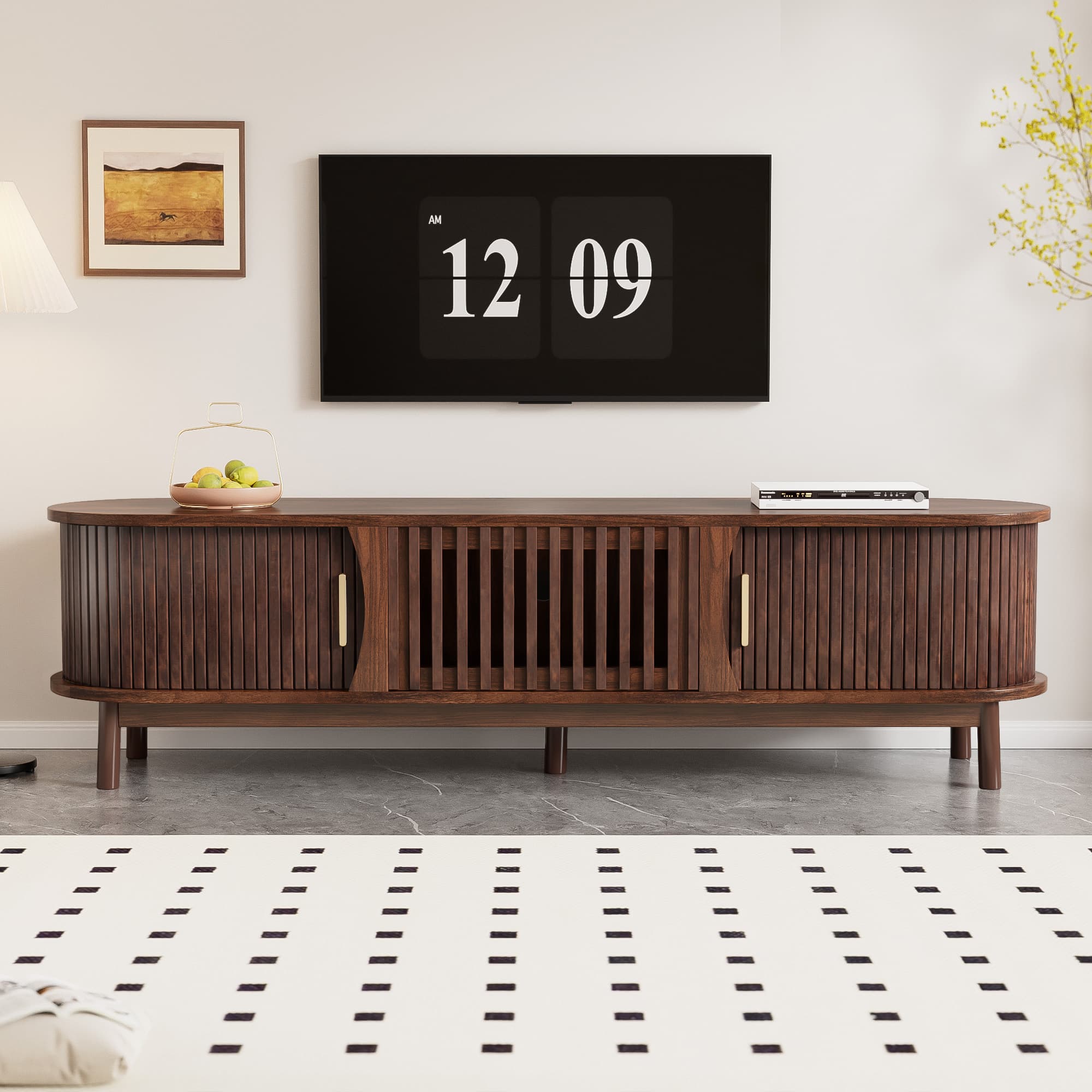 Retro Style TV Stand with Sliding Doors, 165cm