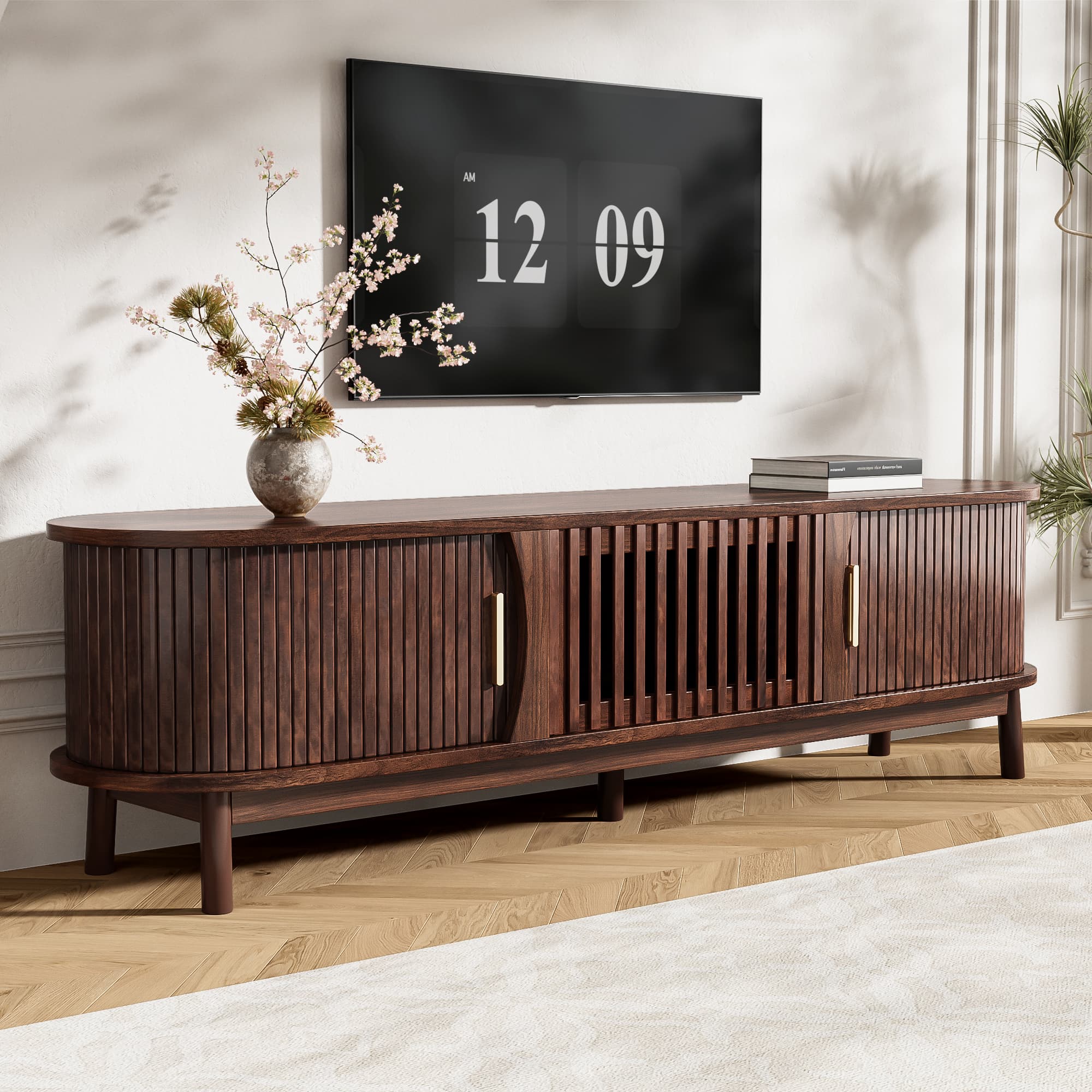 Retro Style TV Stand with Sliding Doors, 165cm - image 2