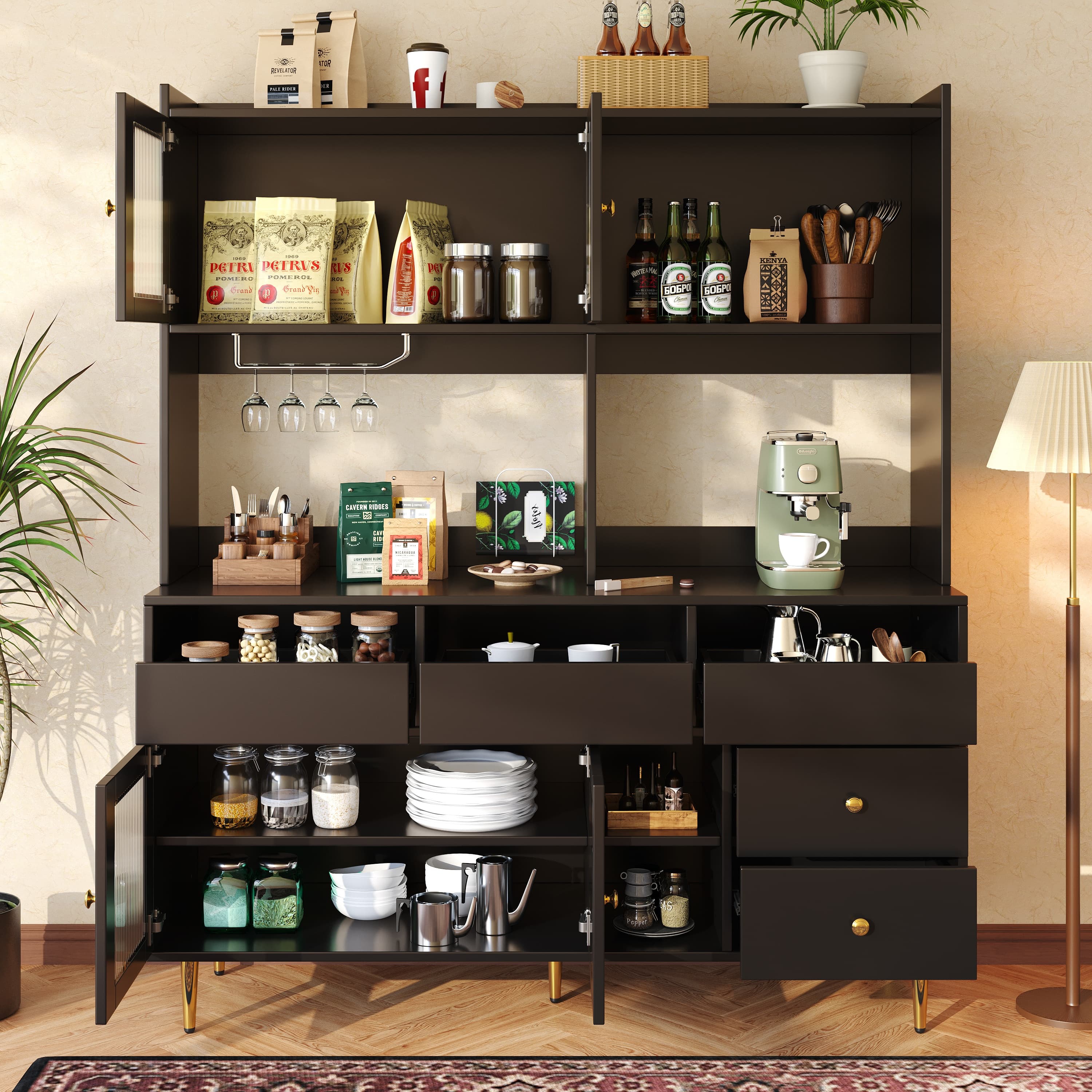 Contemporary Black and Gold Highboard Cabinet - image 3