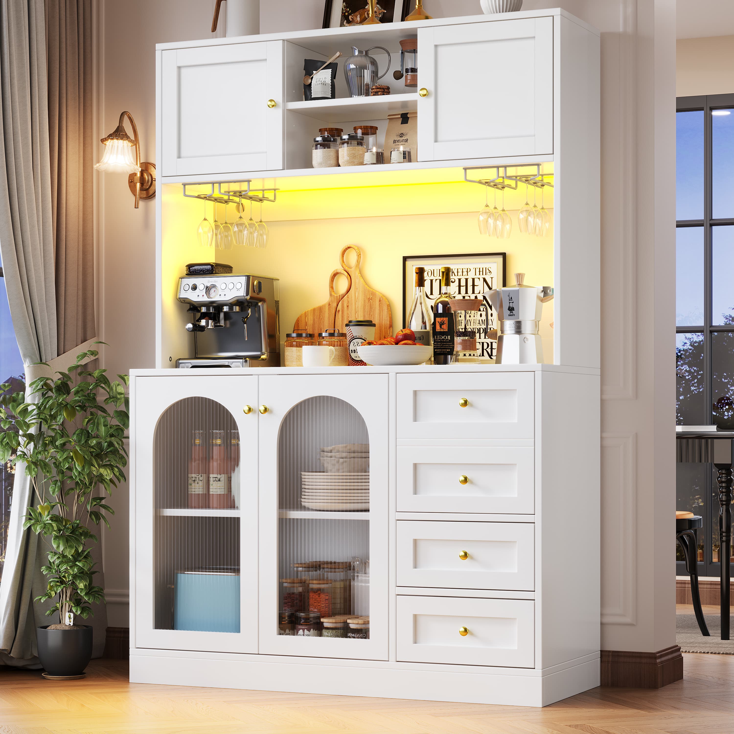 Farmhouse Style Sideboard in White with LED Lighting - image 2