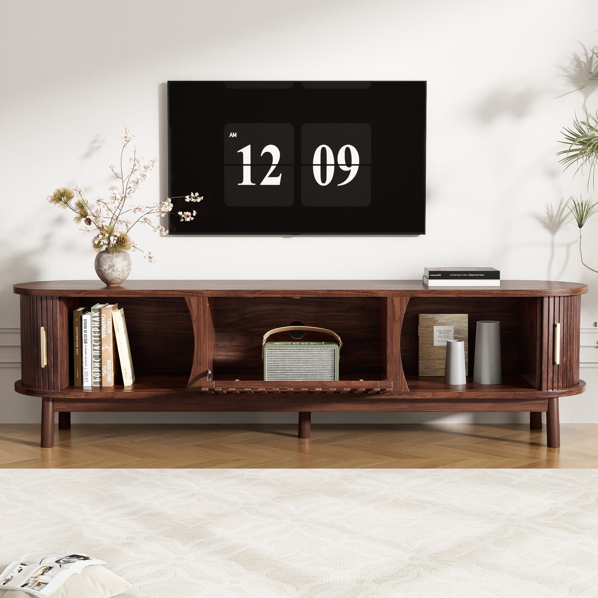 Retro Style TV Stand with Sliding Doors, 165cm - image 3