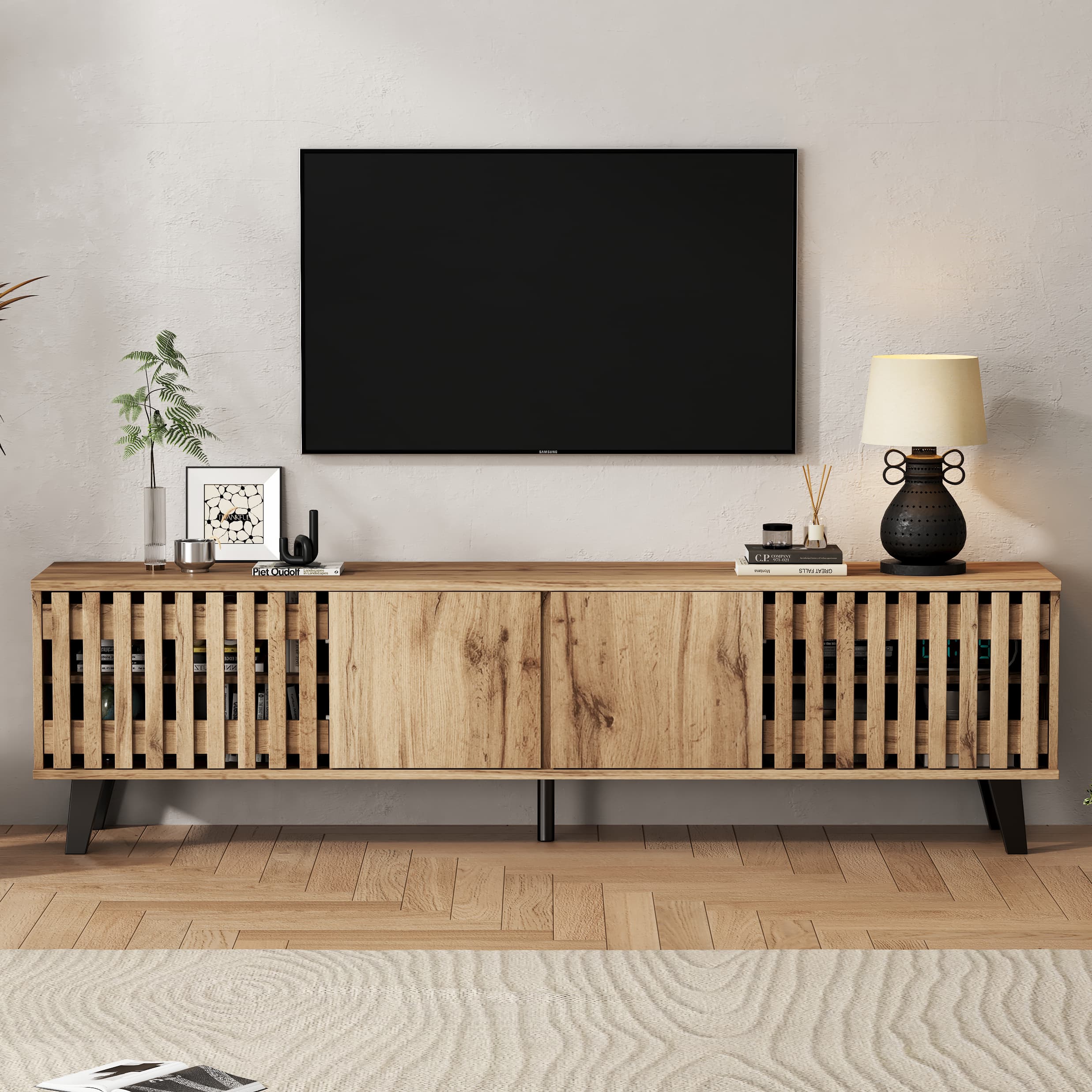 Vintage-Style TV Stand in Wood Finish, 180cm