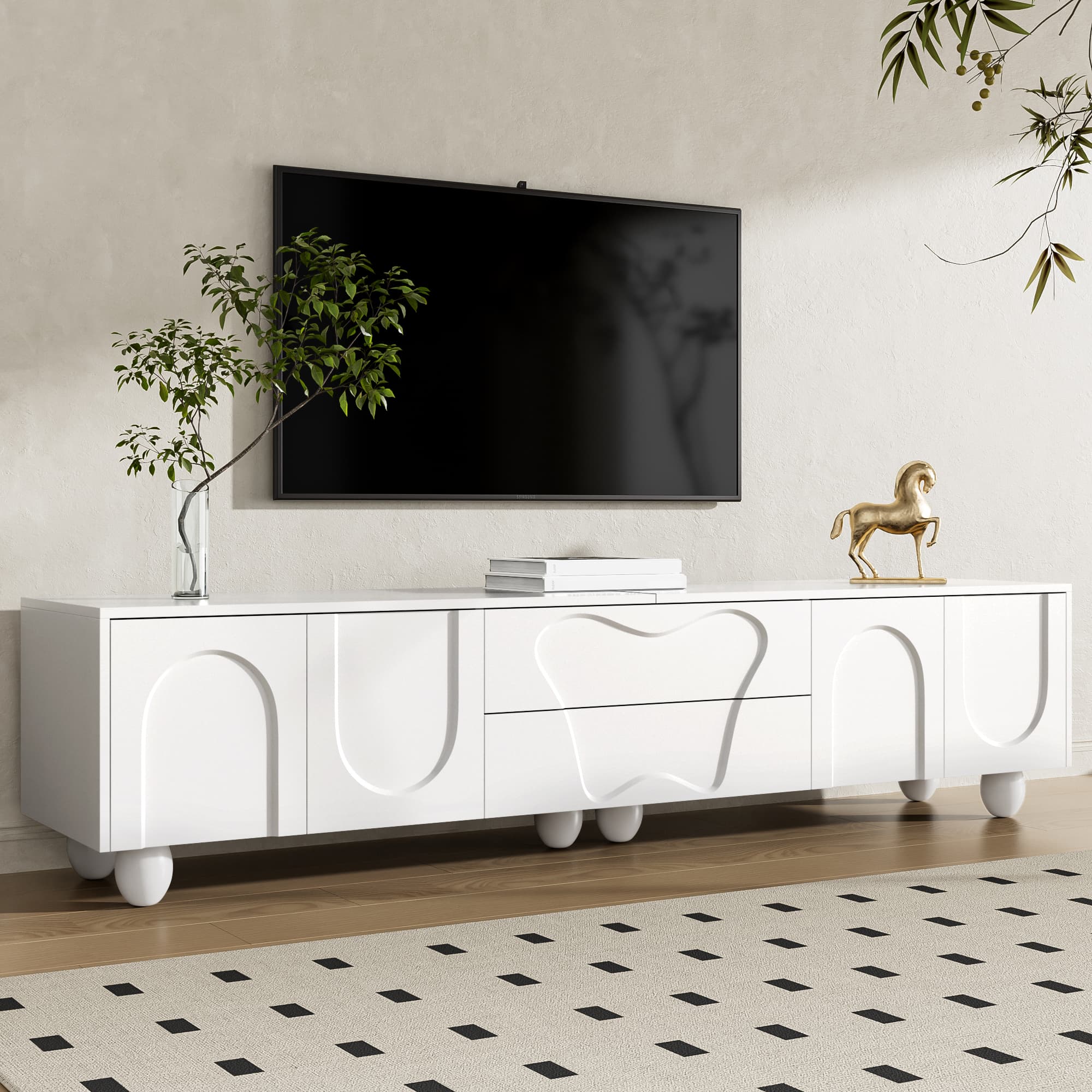 180cm White and Wood TV Stand with Storage - image 5