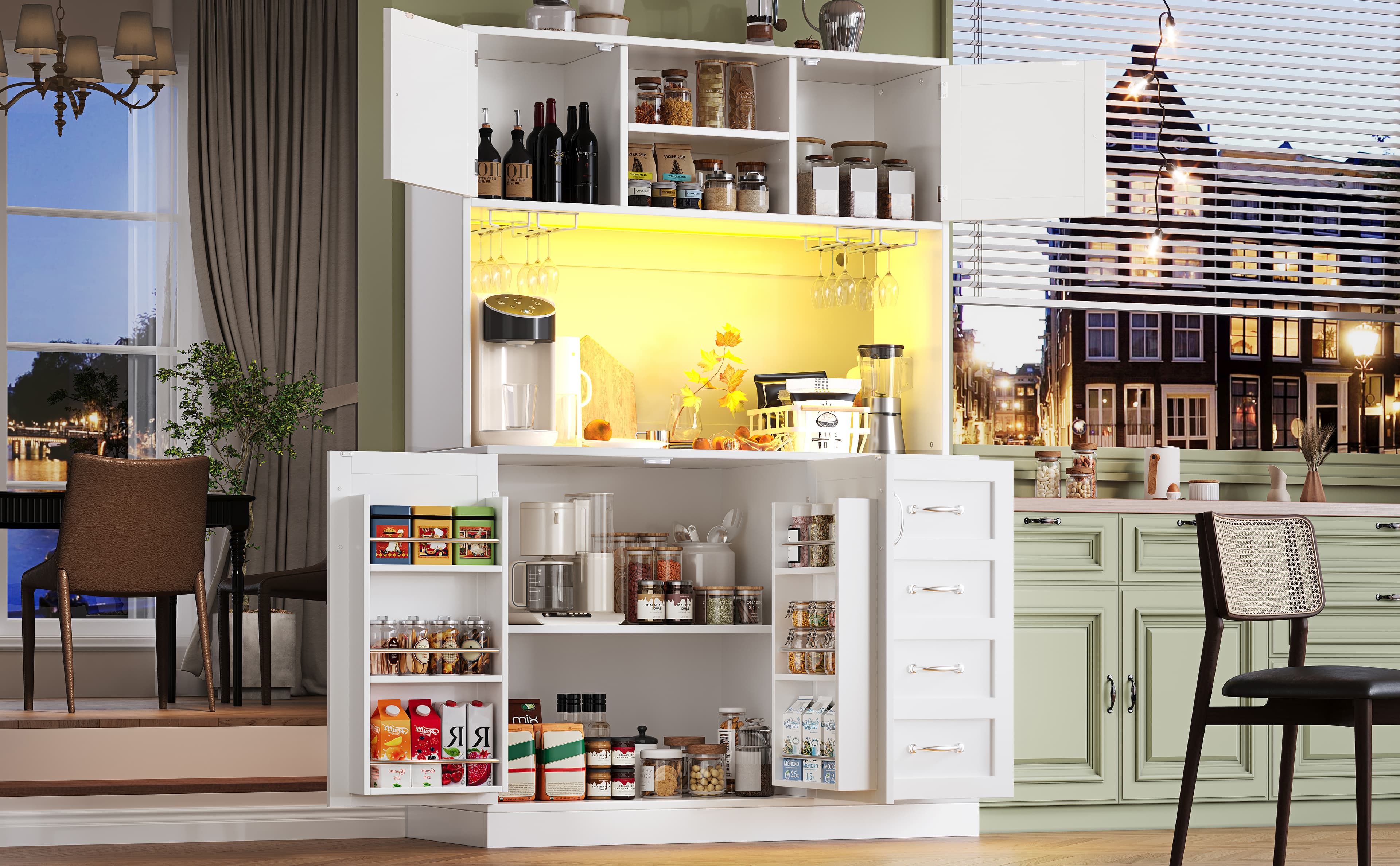 Modern White Sideboard with Ambient LED Lights and Storage - image 1