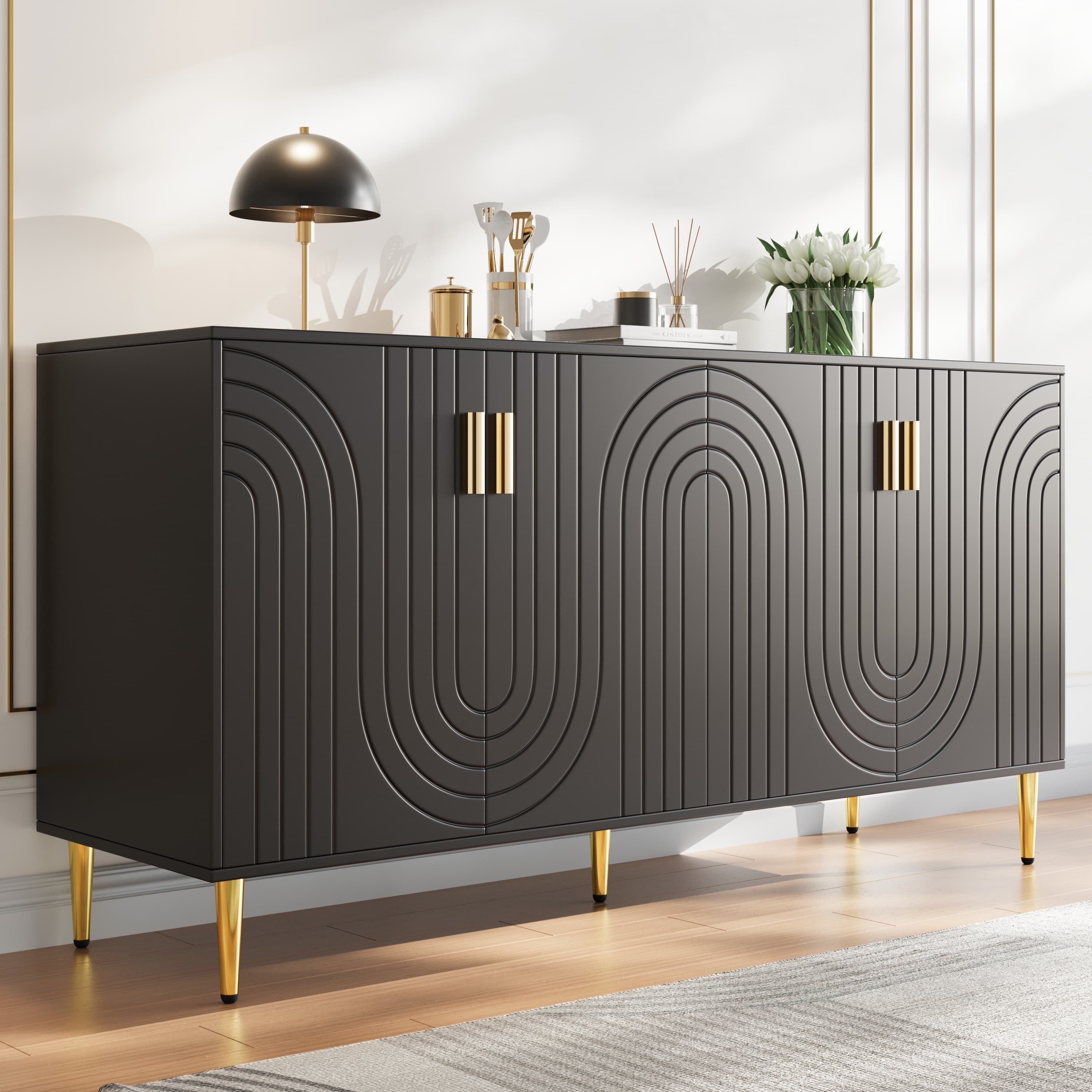 Black Sideboard with Gold Handles and Legs - image 3