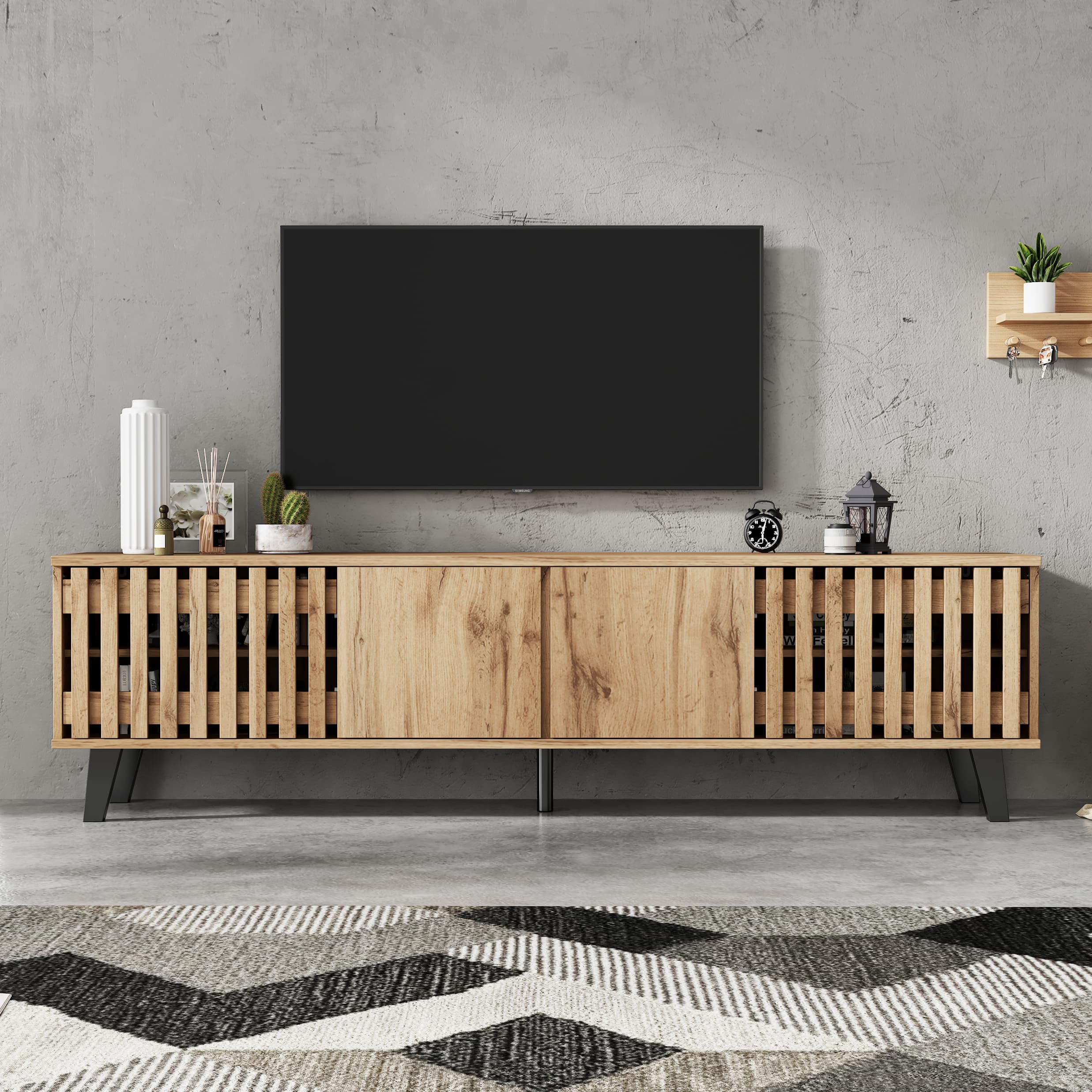 Vintage-Style TV Stand in Wood Finish, 180cm - image 3