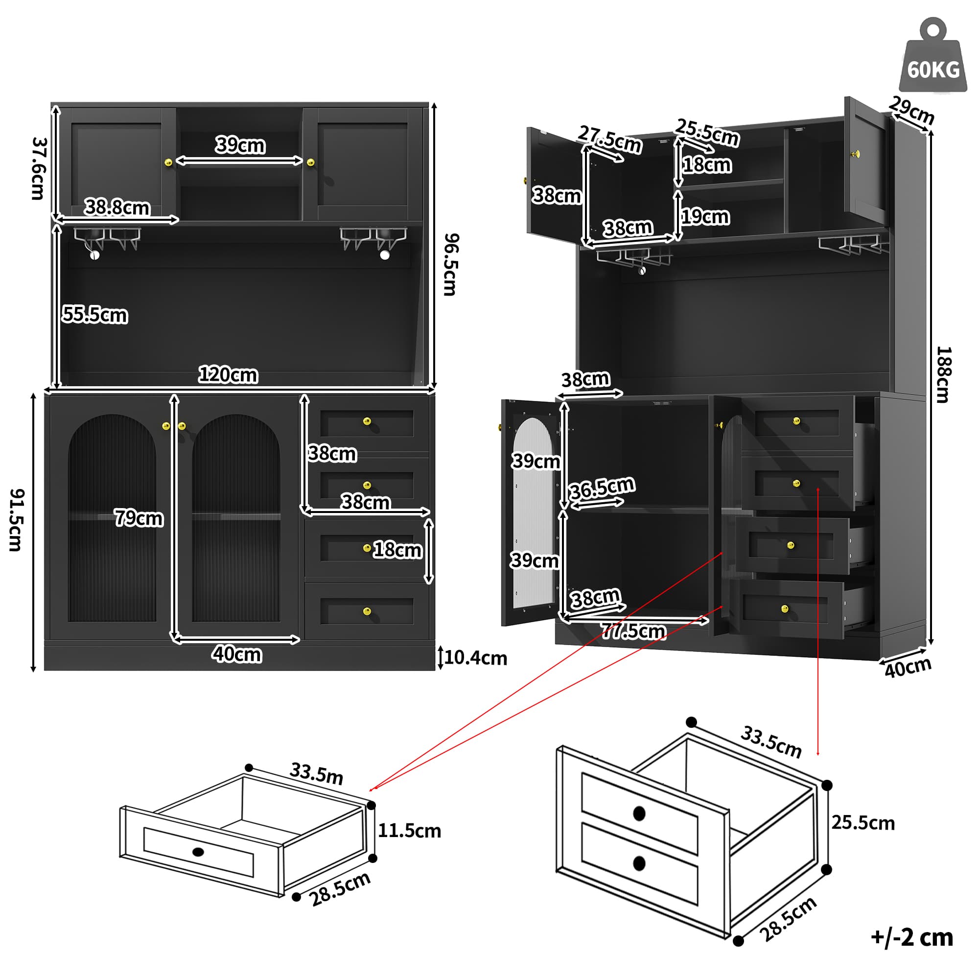 Black Display Cabinet with LED Lighting, Glass Doors & Drink Holders - image 4