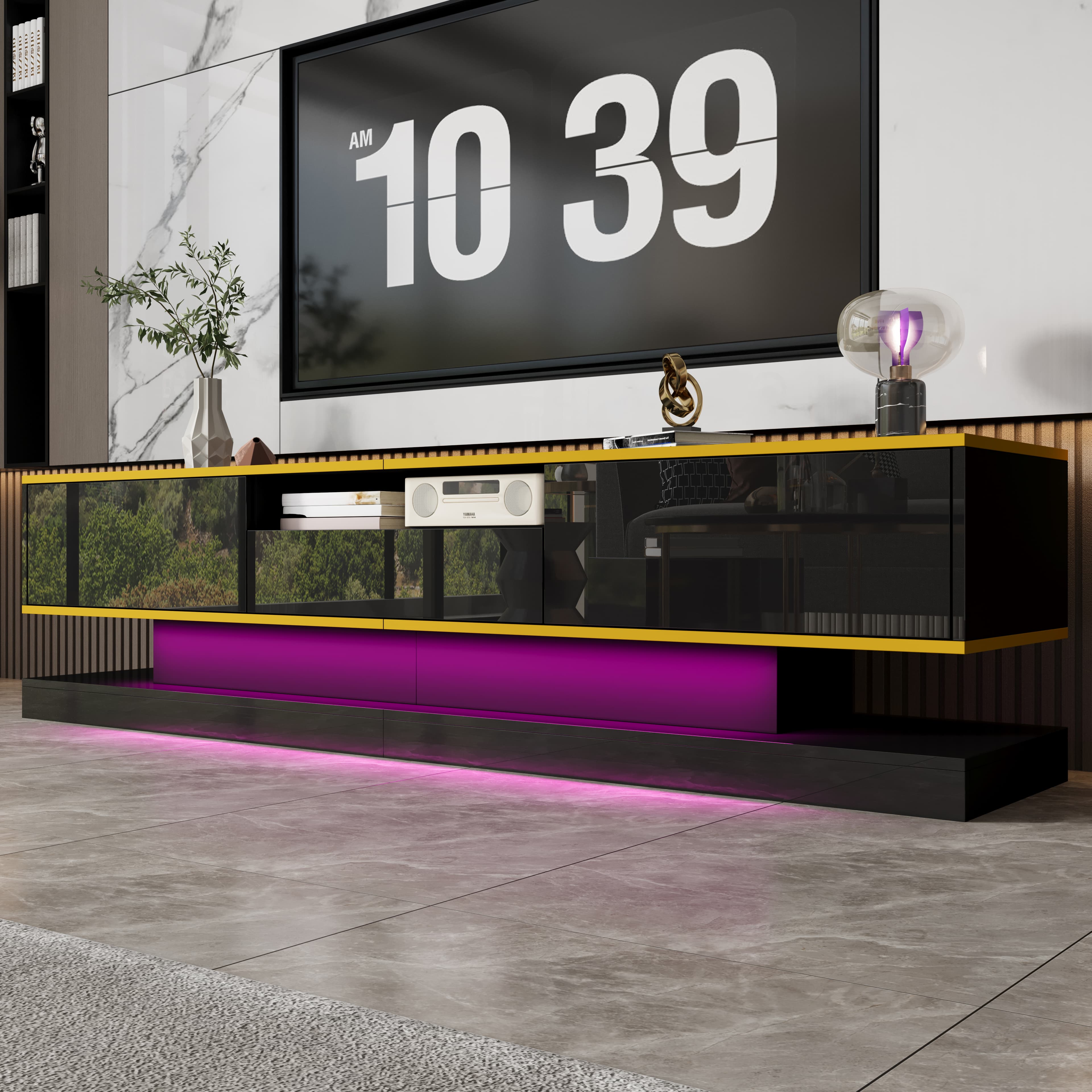 Black High Gloss TV Unit with Colour-Changing LEDs & 3 Drawers - image 5