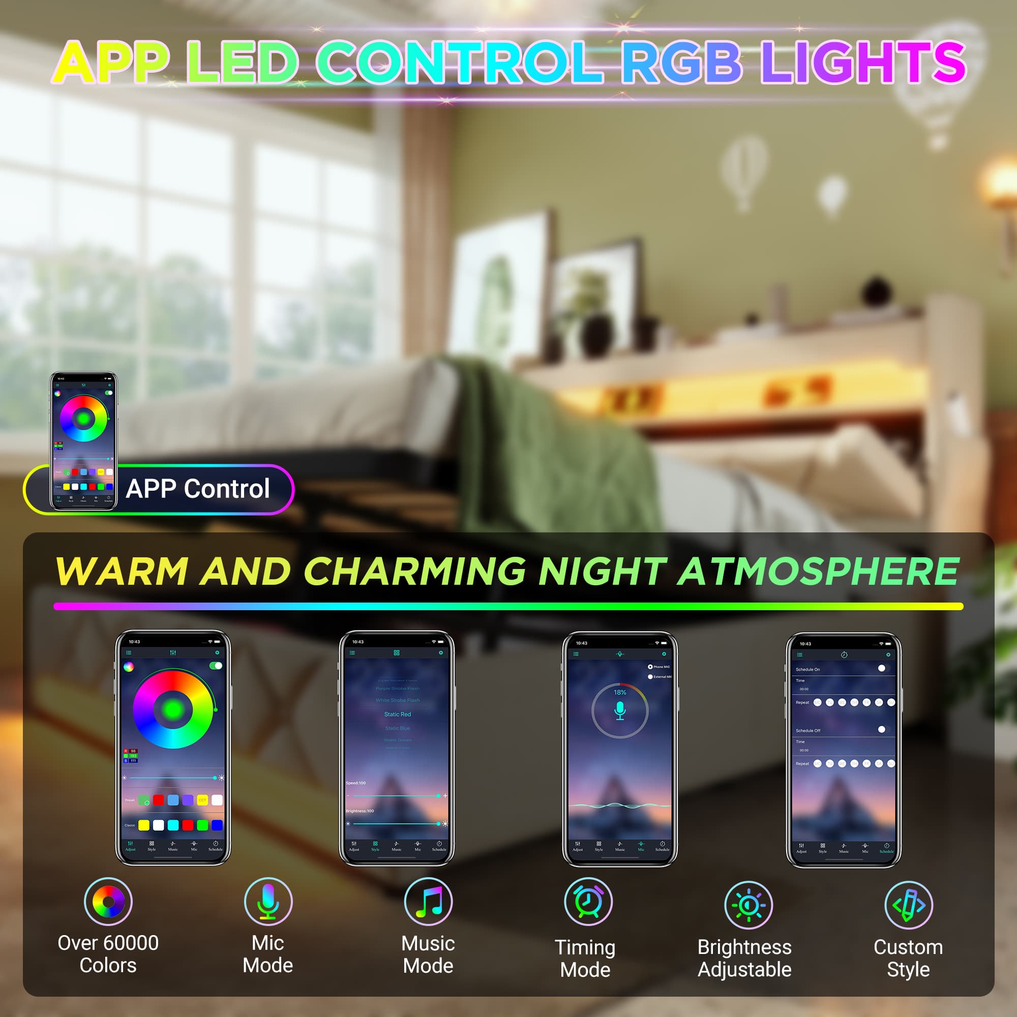 King Size Upholstered Ottoman Bed (150x200cm) with LED Lighting and USB Charging - image 4