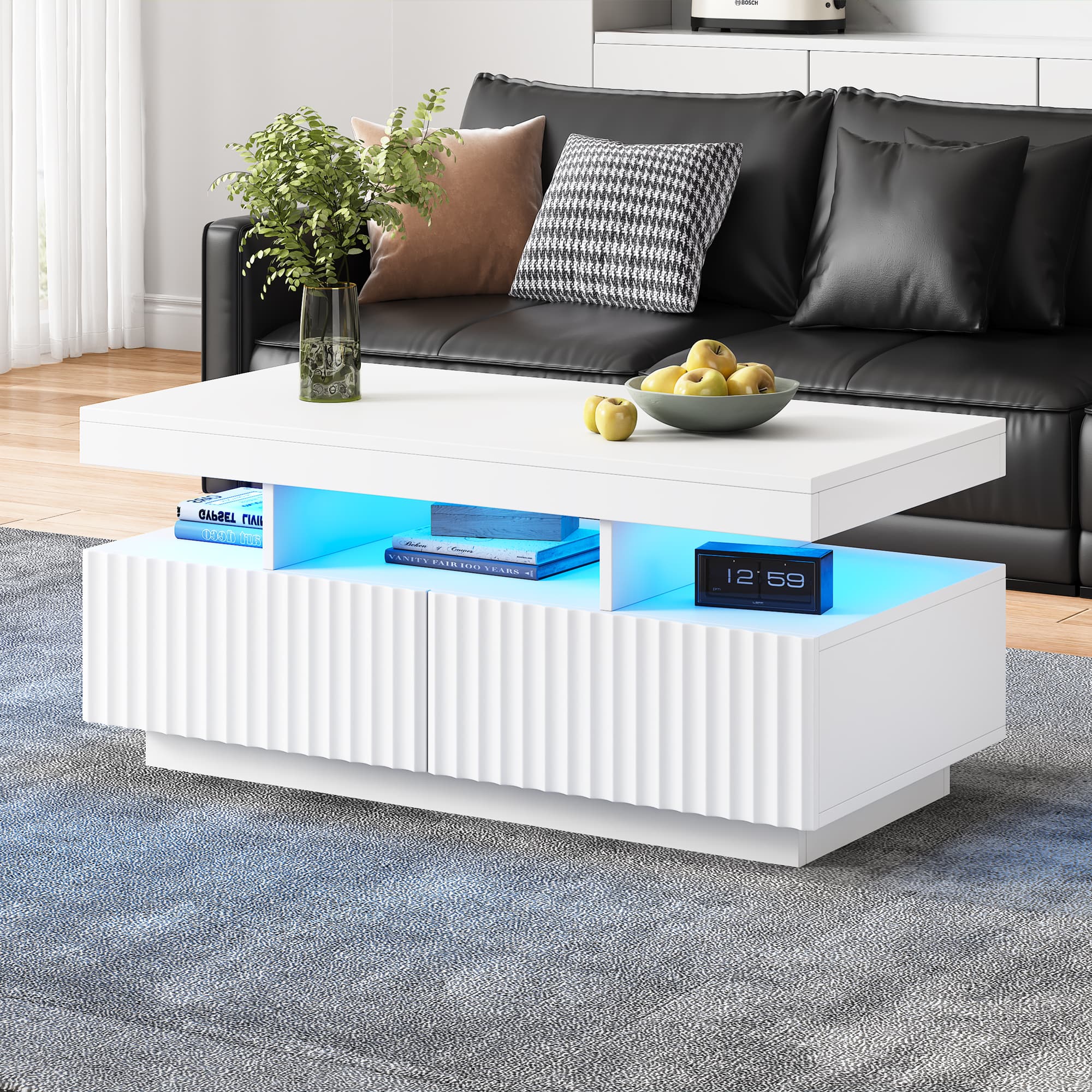 White Coffee Table with Ambient LED Lighting and Storage - image 3