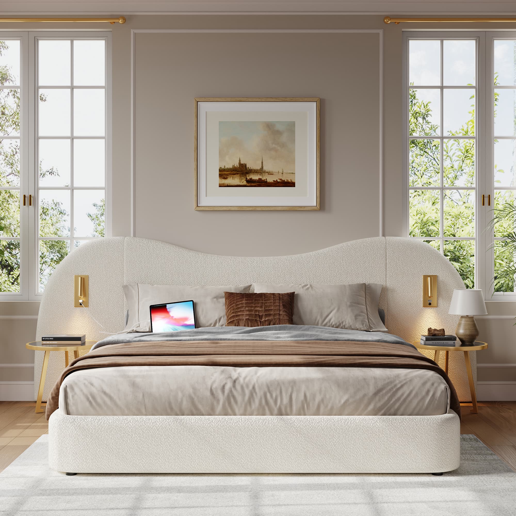 Super King Upholstered Ottoman Bed in White Bouclé (180x200cm) - image 3