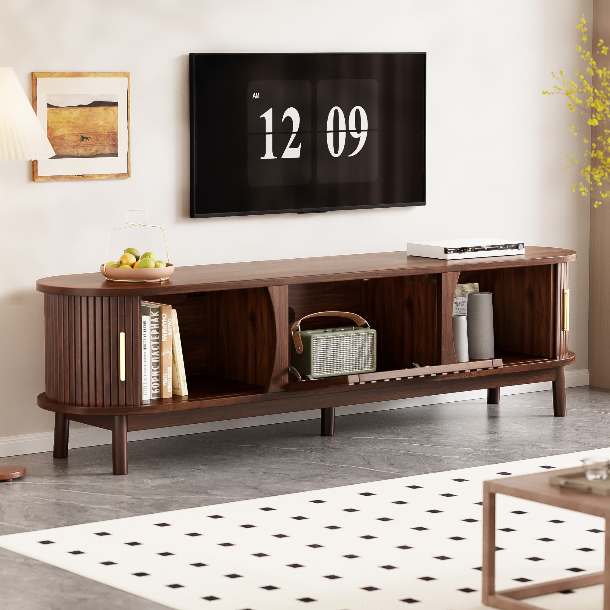 Retro Style TV Stand with Sliding Doors, 165cm - image 4