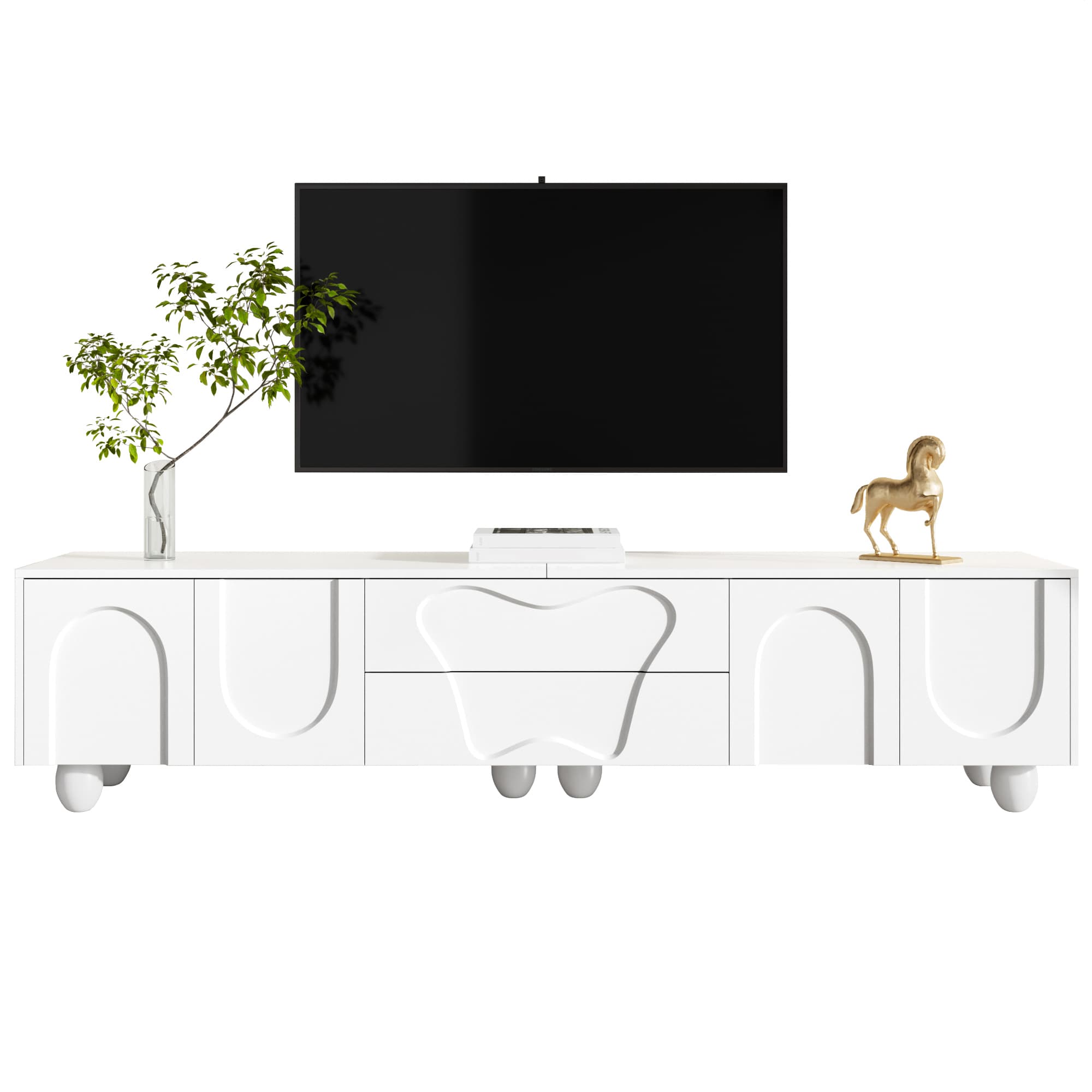 180cm White and Wood TV Stand with Storage
