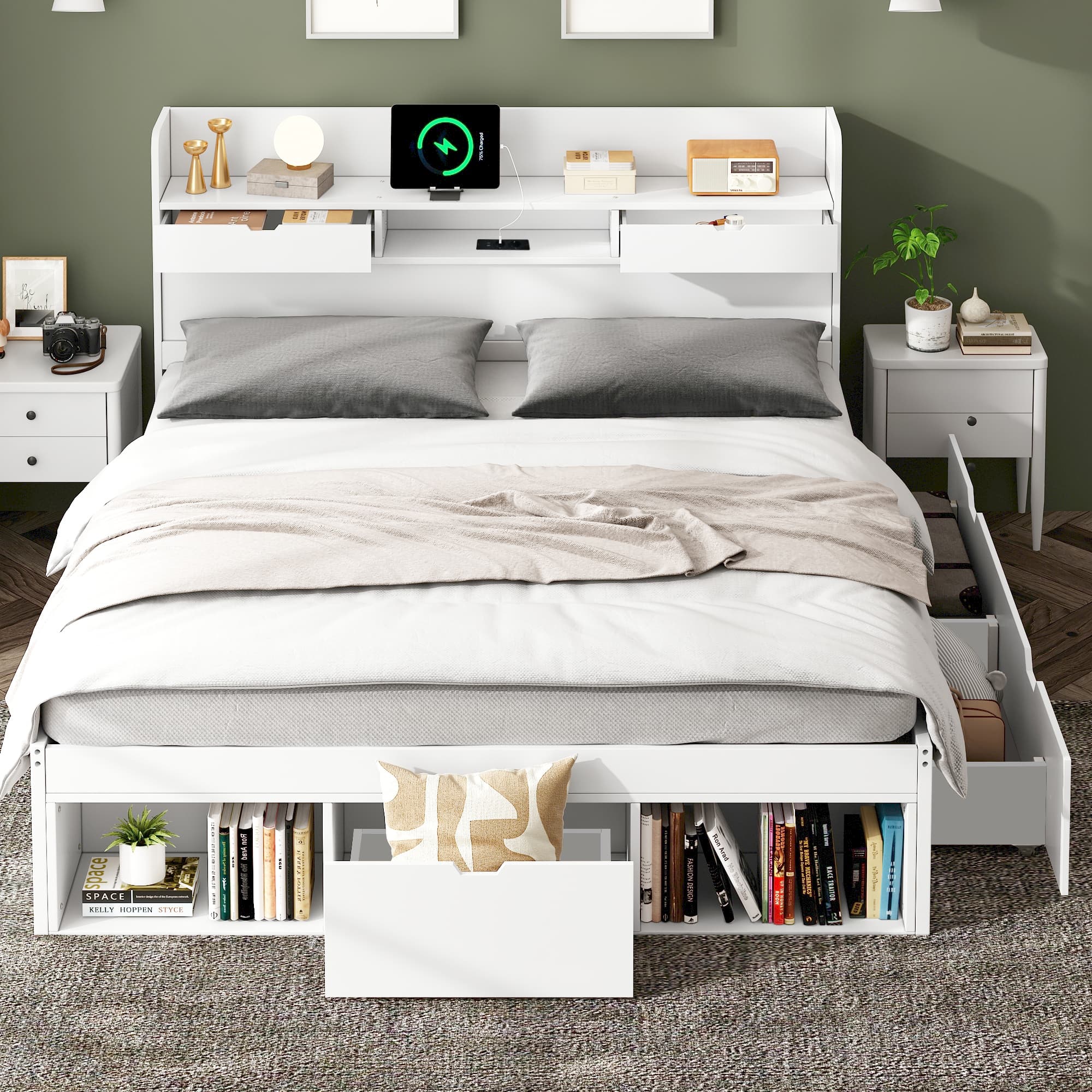 Functional Double Bed with Drawers, Shelves and USB Charging - image 3