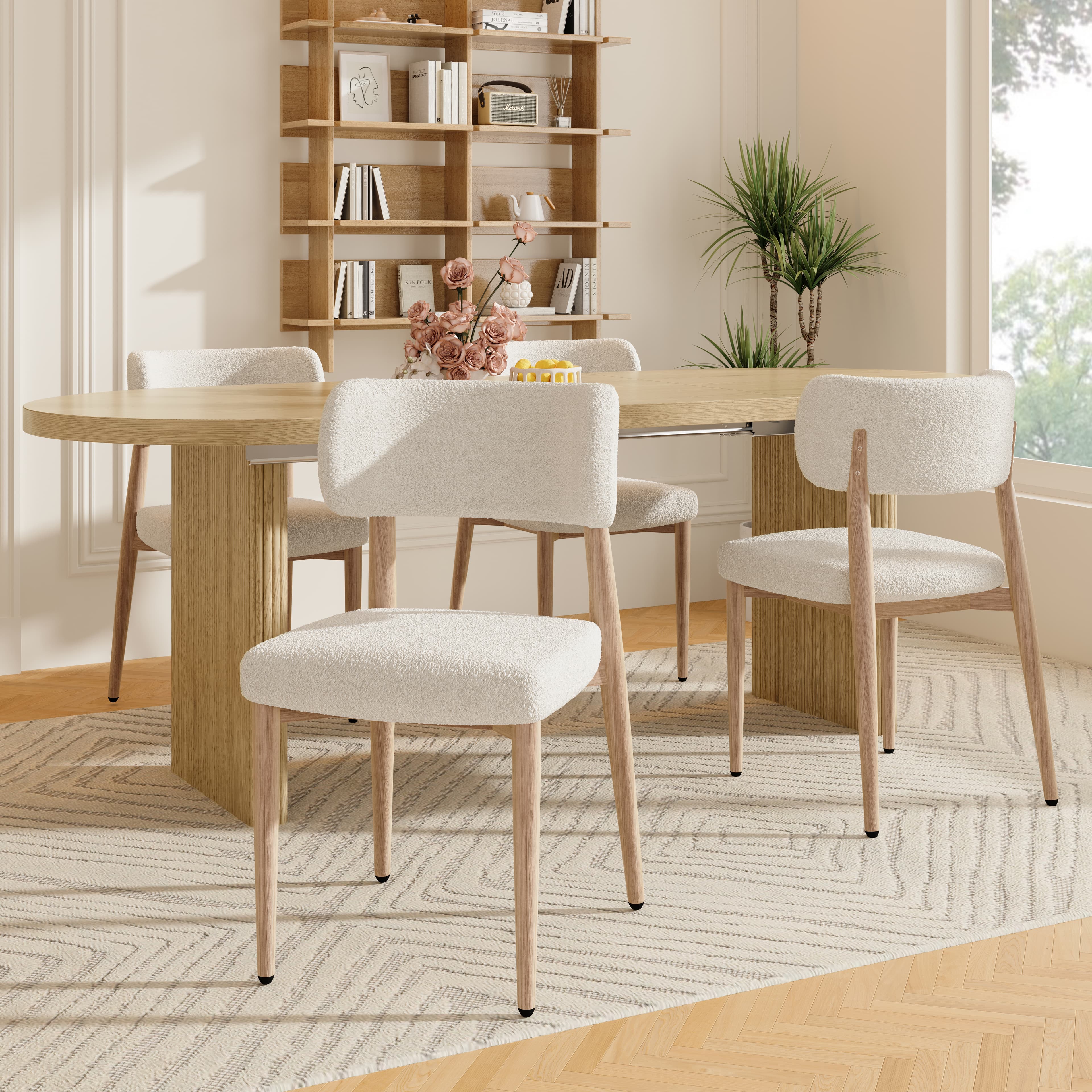 Pair of Upholstered Boucle Dining Chairs with Wood-Effect Legs - image 1