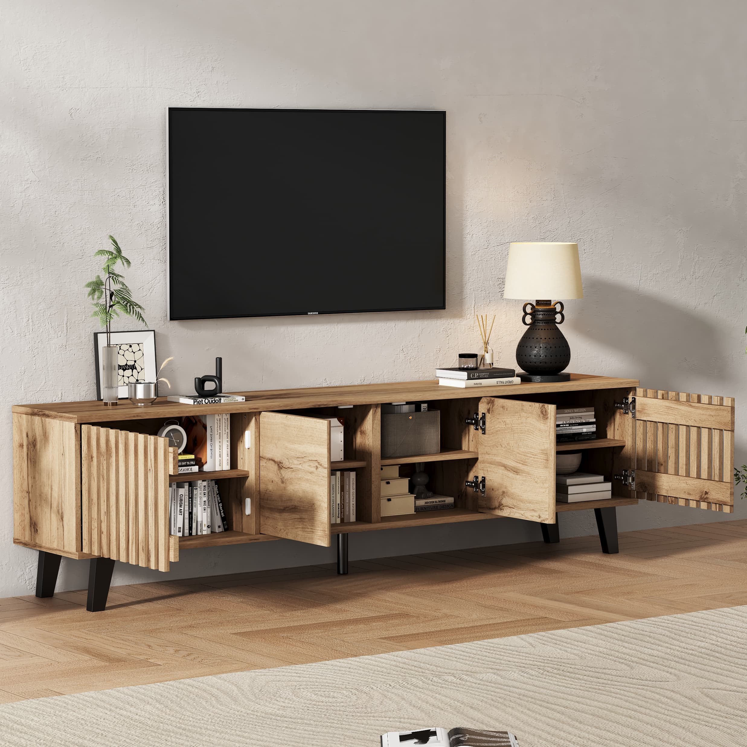 Vintage-Style TV Stand in Wood Finish, 180cm - image 5