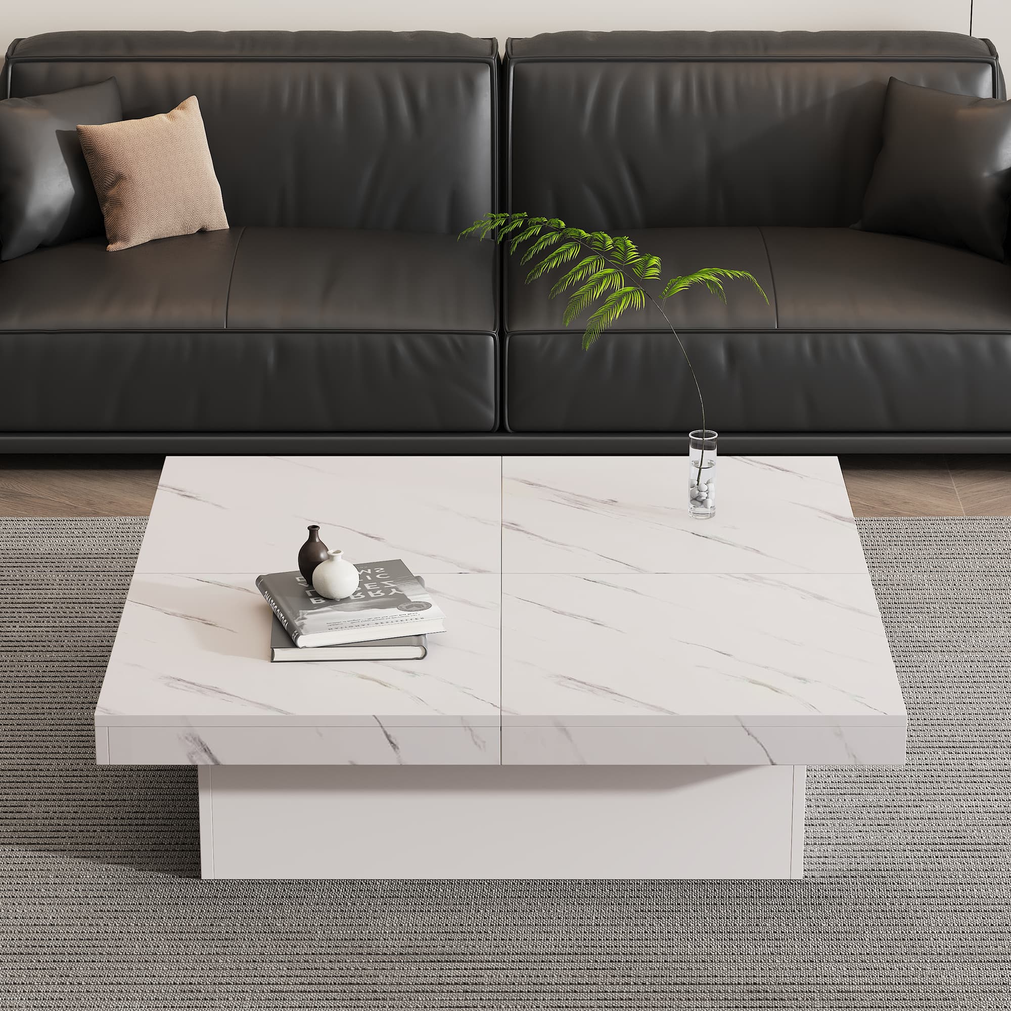 Modern White Marble-Effect Coffee Table with Sliding Top Storage - image 4