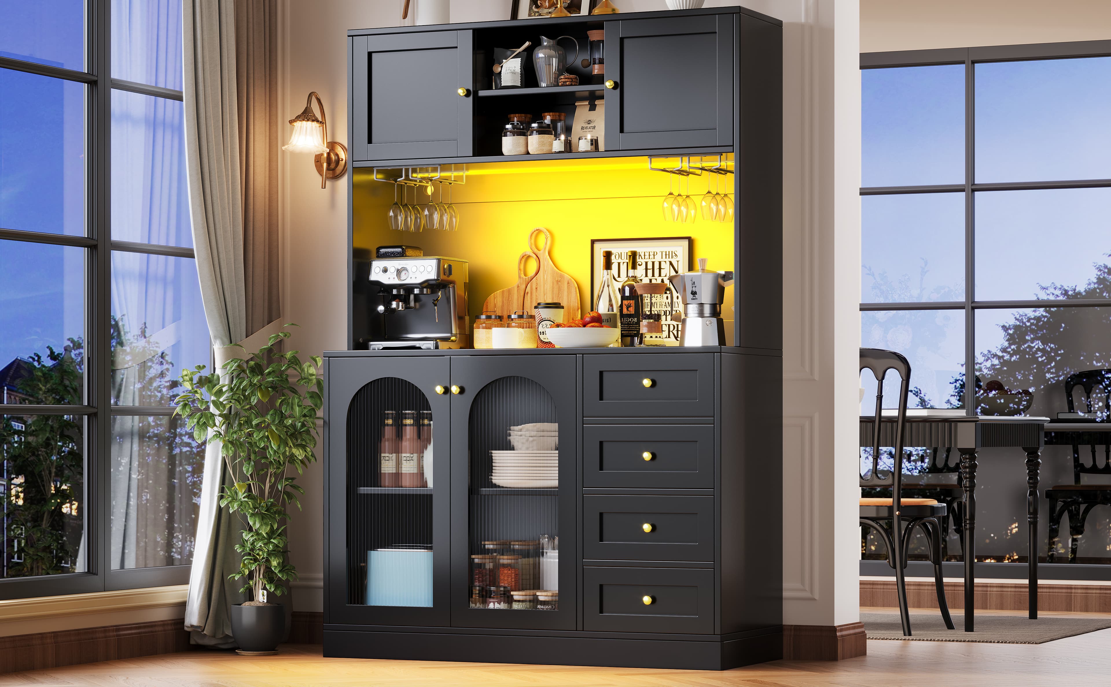 Black Display Cabinet with LED Lighting, Glass Doors & Drink Holders - image 3