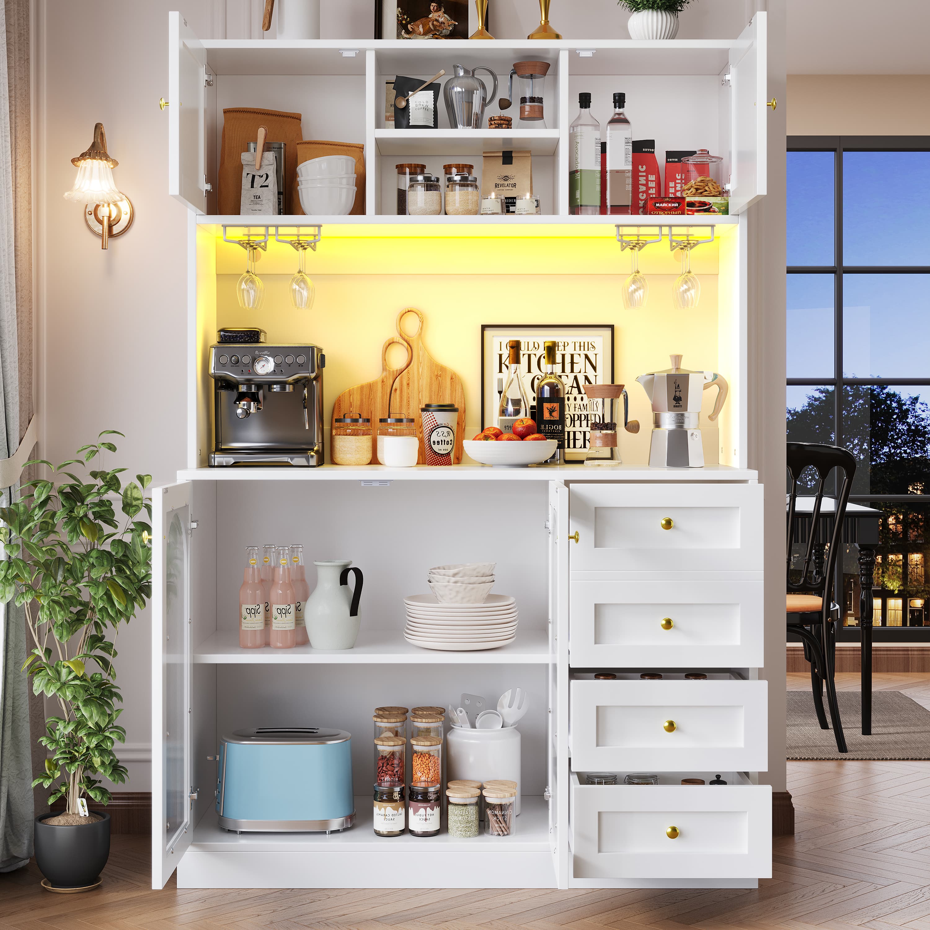 Farmhouse Style Sideboard in White with LED Lighting - image 4