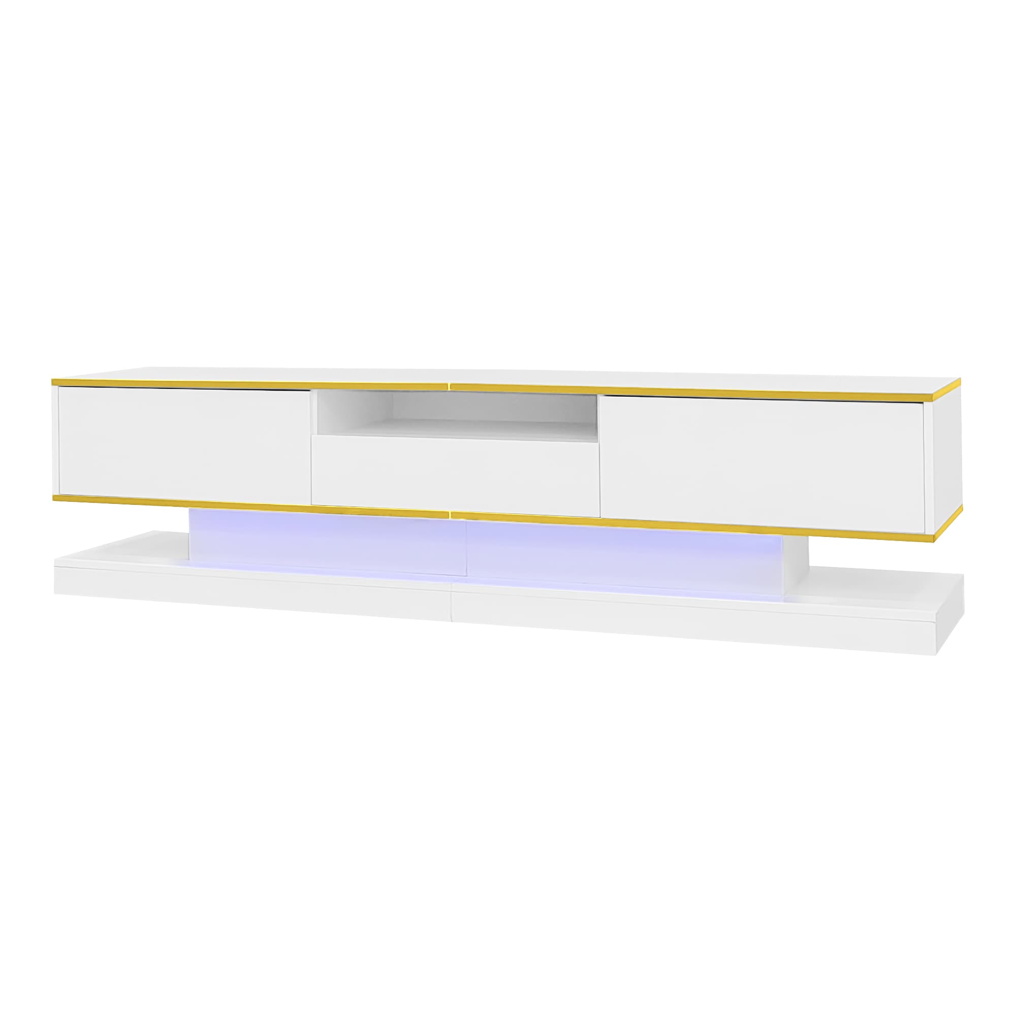 White High Gloss TV Unit with Colour-Changing LEDs & Gold Trim - image 4