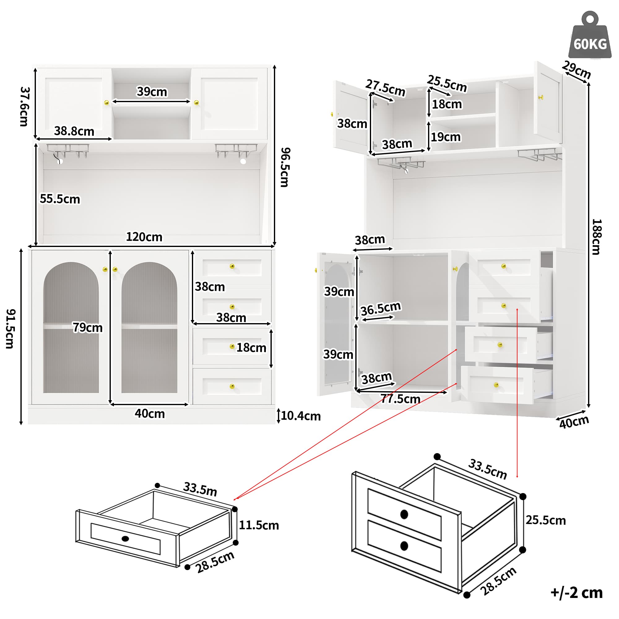 Farmhouse Style Sideboard in White with LED Lighting - image 1